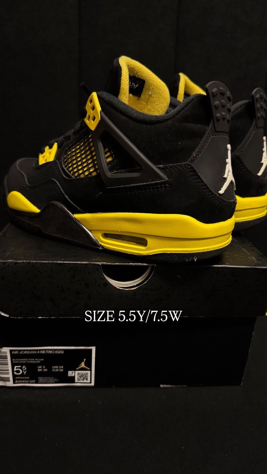 Jordan Brand Jordan 4 Retro “Thunder” GS Size 6 Size US 5.5 / EU 38 - 3 Thumbnail