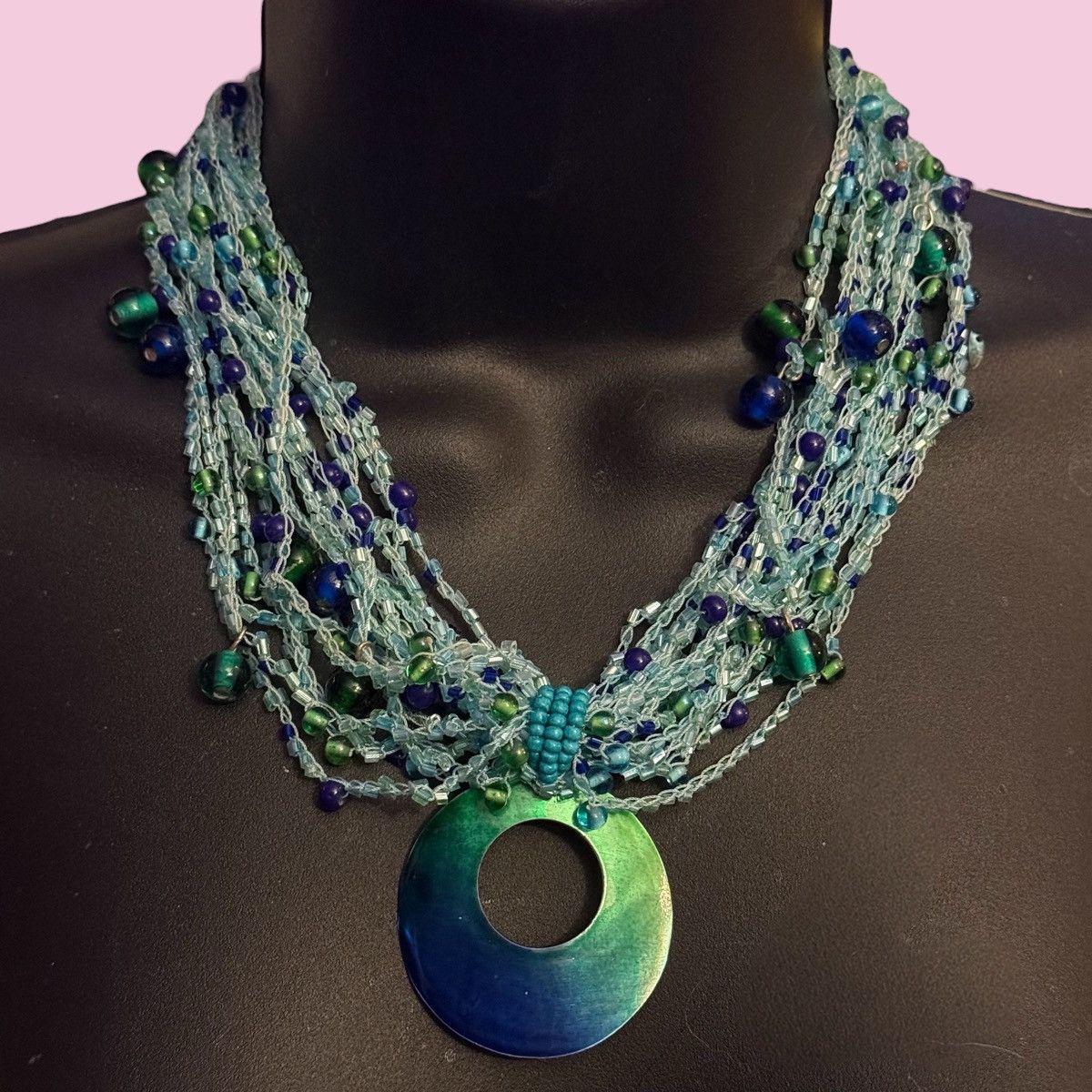 Other Chunky multi strand blue beaded shell pendant necklace Size ONE SIZE - 1 Thumbnail