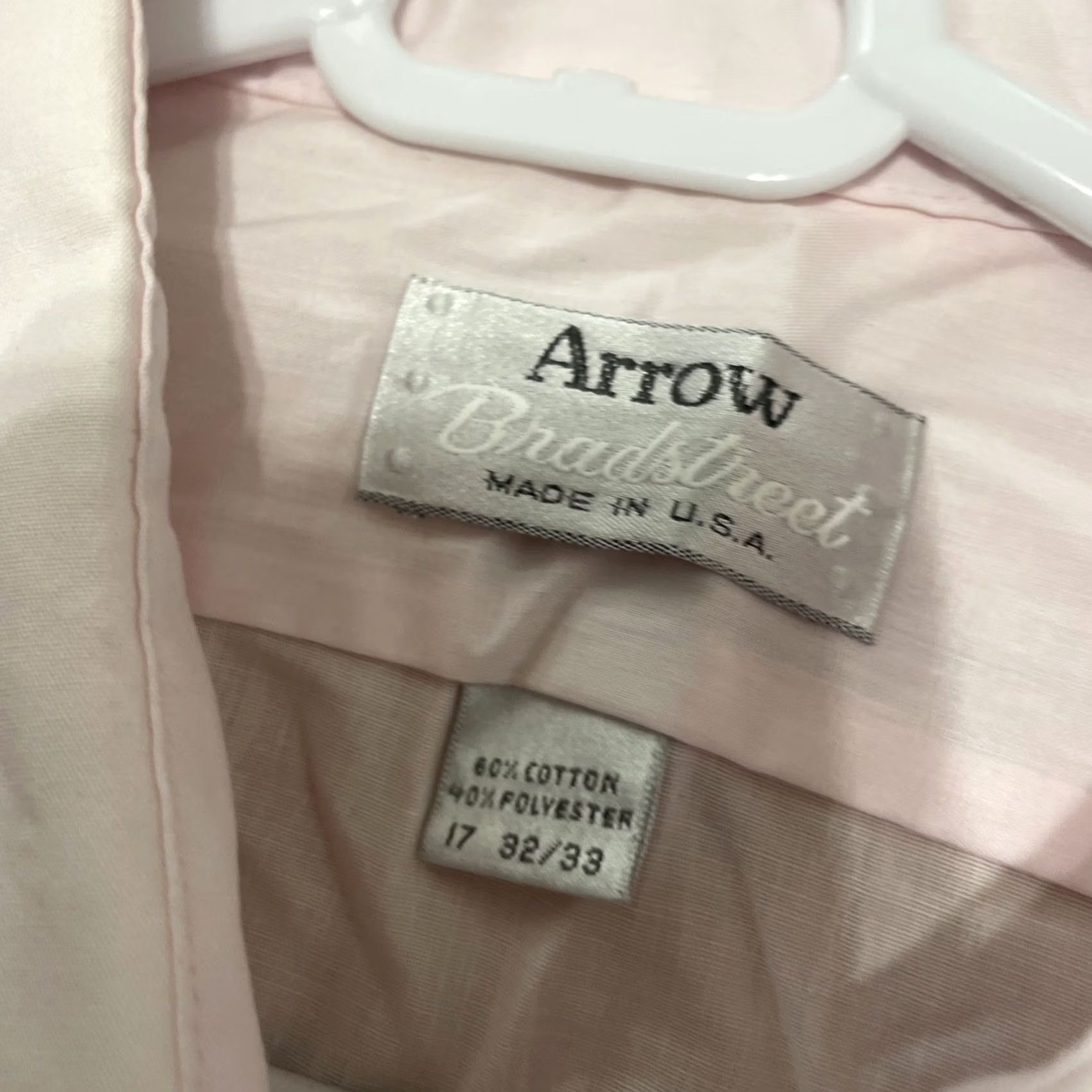 Arrow VINTAGE Arrow Bradstreet Dress Shirt Men 17 32/33 Light Pink EUC 70s 80s USA Shirt Men Size 46R - 7 Thumbnail