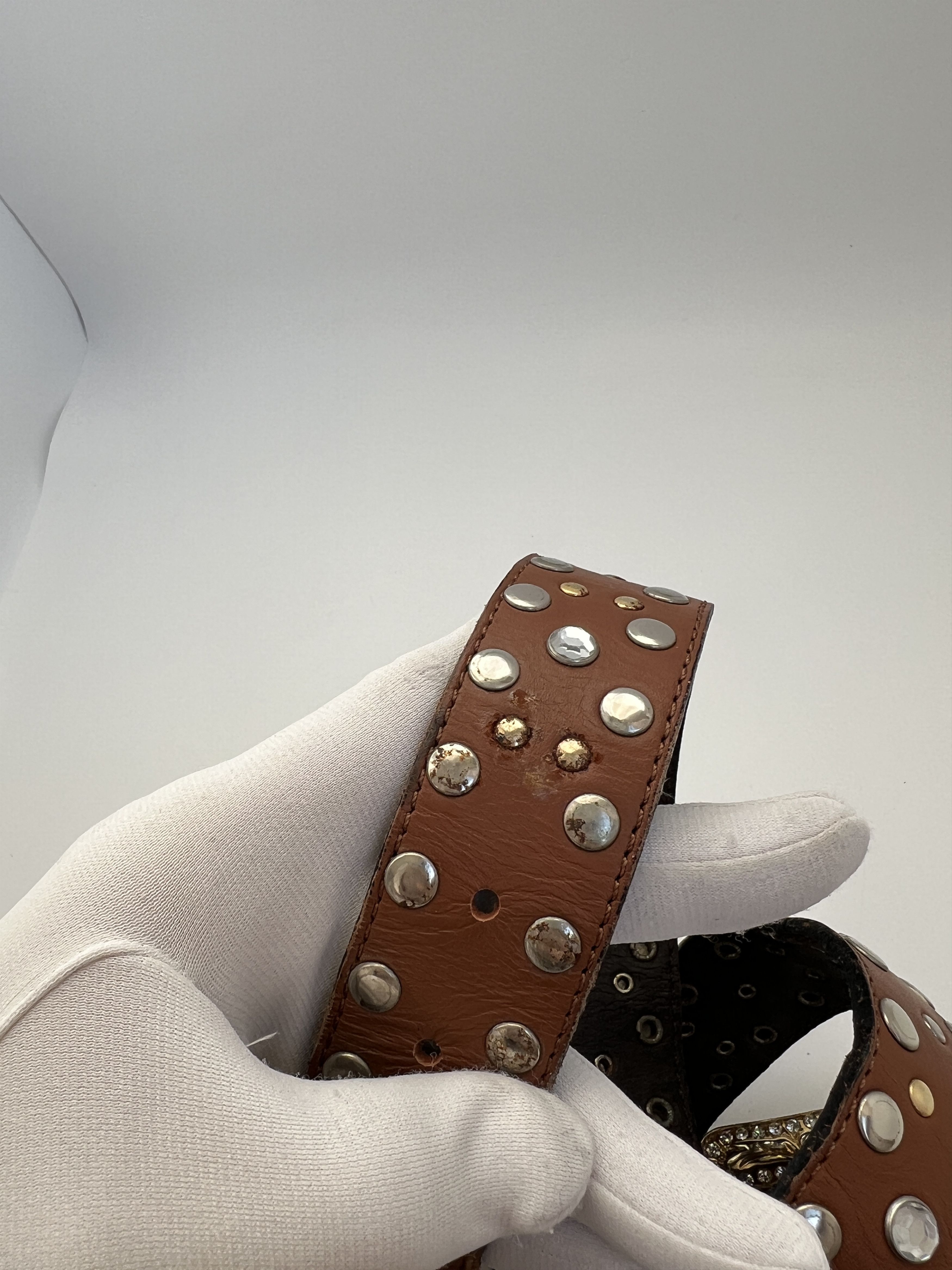 Vintage Y2K Heavy Studded Rhinestones Leather Belt Like BB Simons Size ONE SIZE - 13 Thumbnail