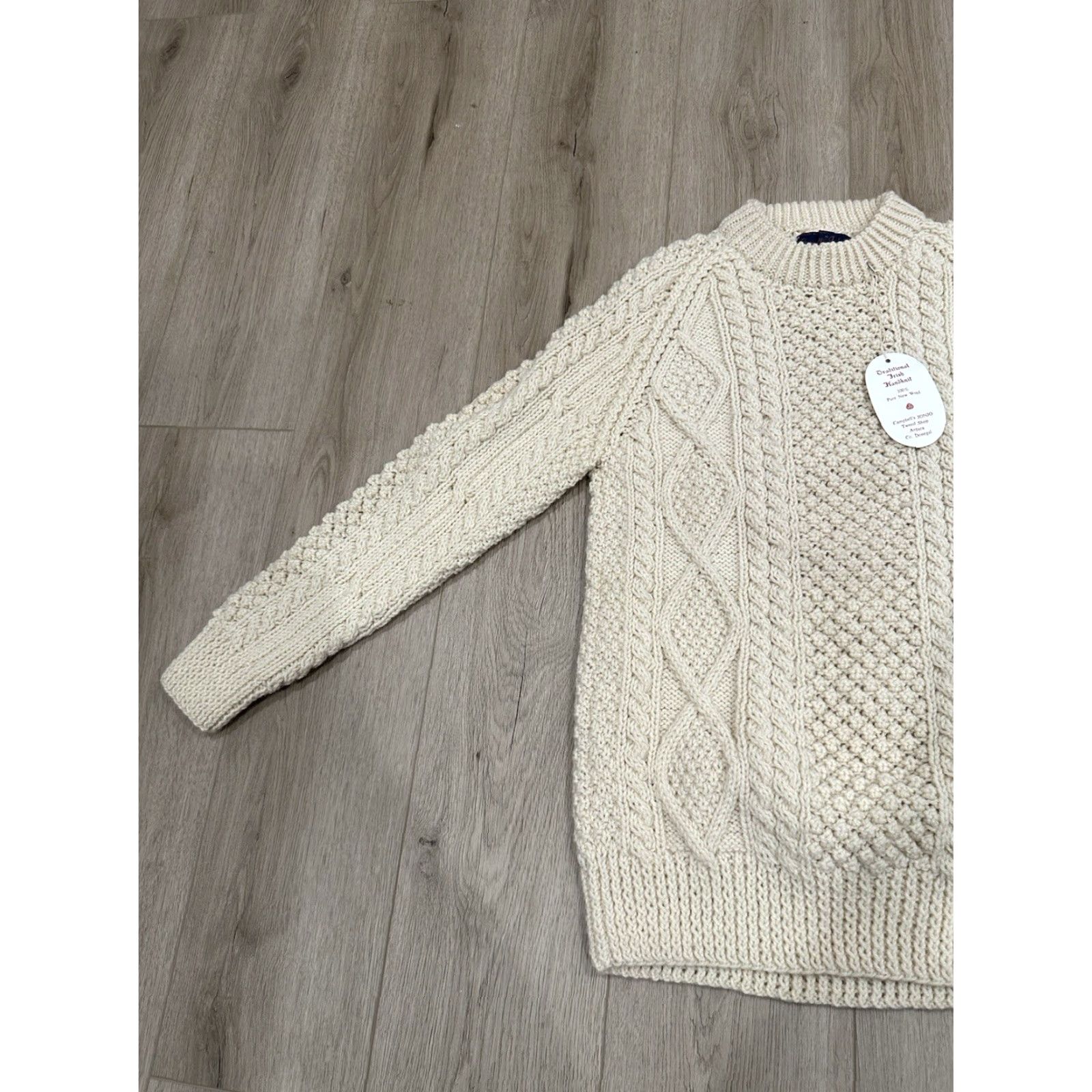 Vintage VINTAGE Campbell's Sweater Aran Cable-Knit Wool Ivory 42 Women Crew Neck Long Sleeve NWT Ireland Size M / US 6-8 / IT 42-44 - 4 Thumbnail