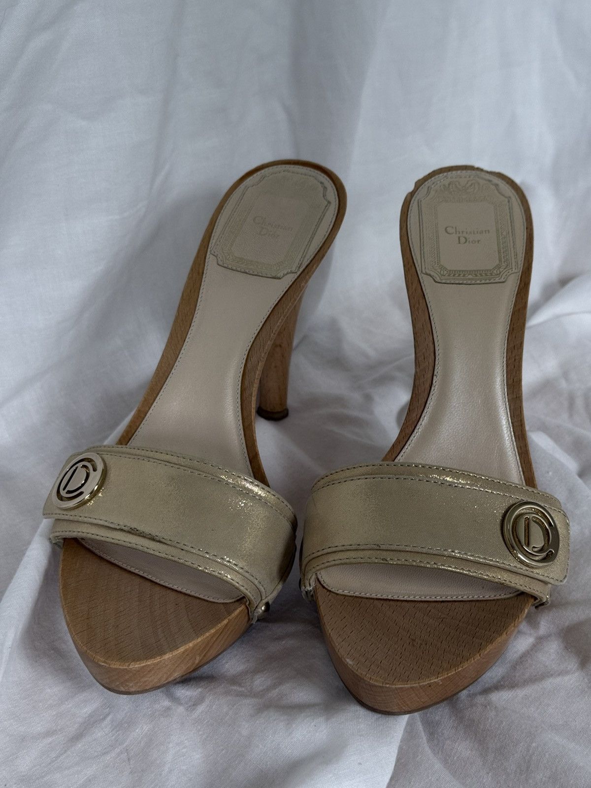 Christian Dior Gold/Wood Clogs Sandals Mules