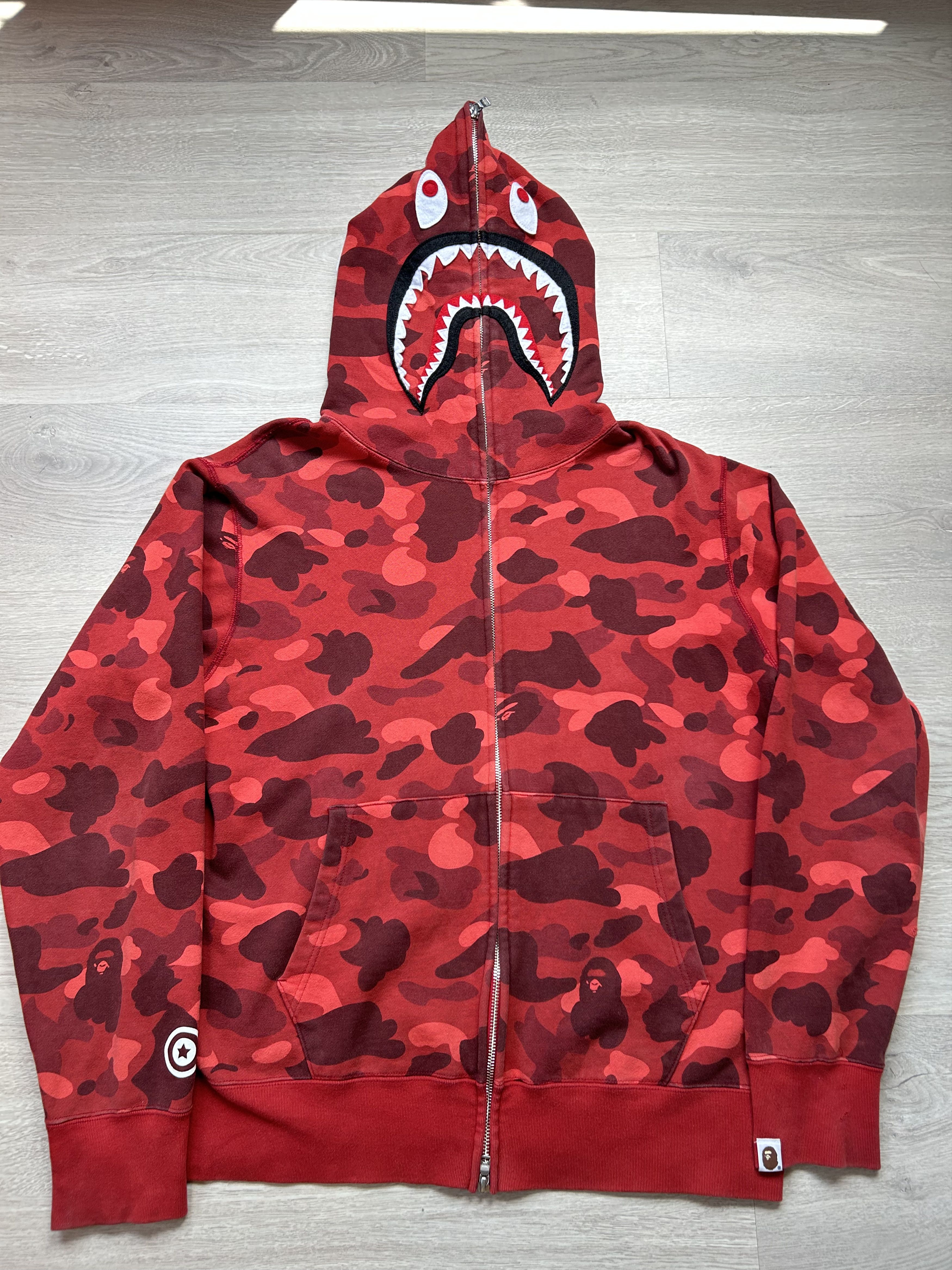Bape BAPE Red Camo Shark Full Zip Hoodie [Size XL] Size US XL / EU 56 / 4 - 1 Thumbnail