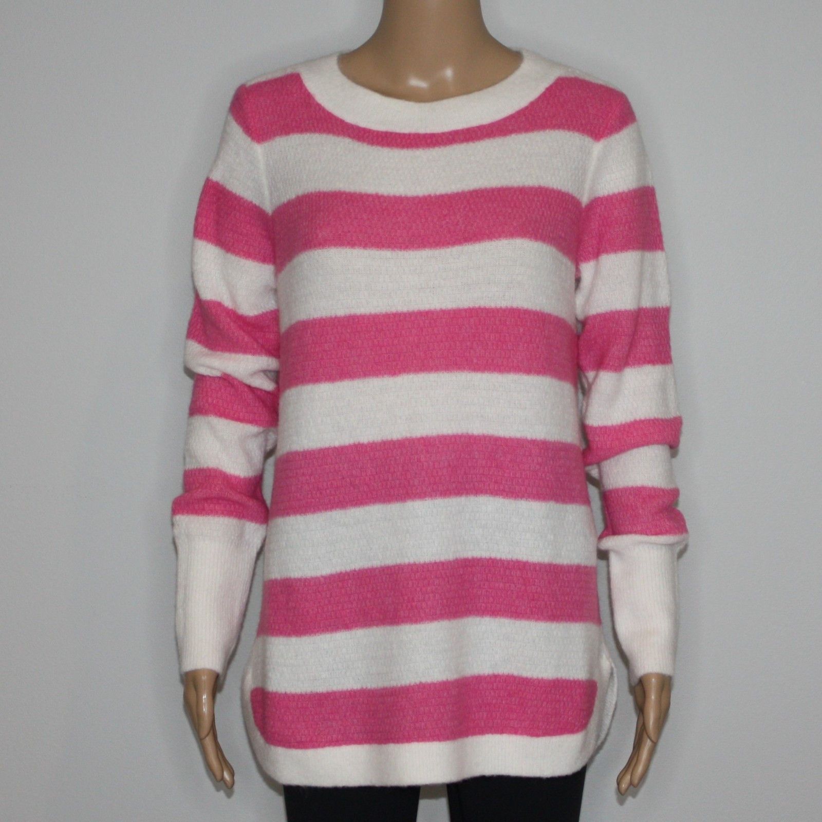 Loft Pink & Cream Stripe Textured Shirttail Sweater NWT $64.50 Size M / US 6-8 / IT 42-44 - 6 Thumbnail