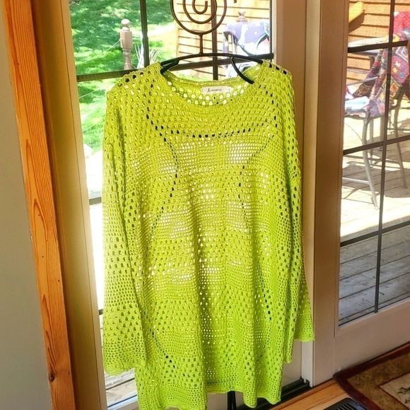 Designer Anrabess Lime Green Knit Long Sleeve Lightweight Sz. L Sweat Size L / US 10 / IT 46 - 1 Thumbnail