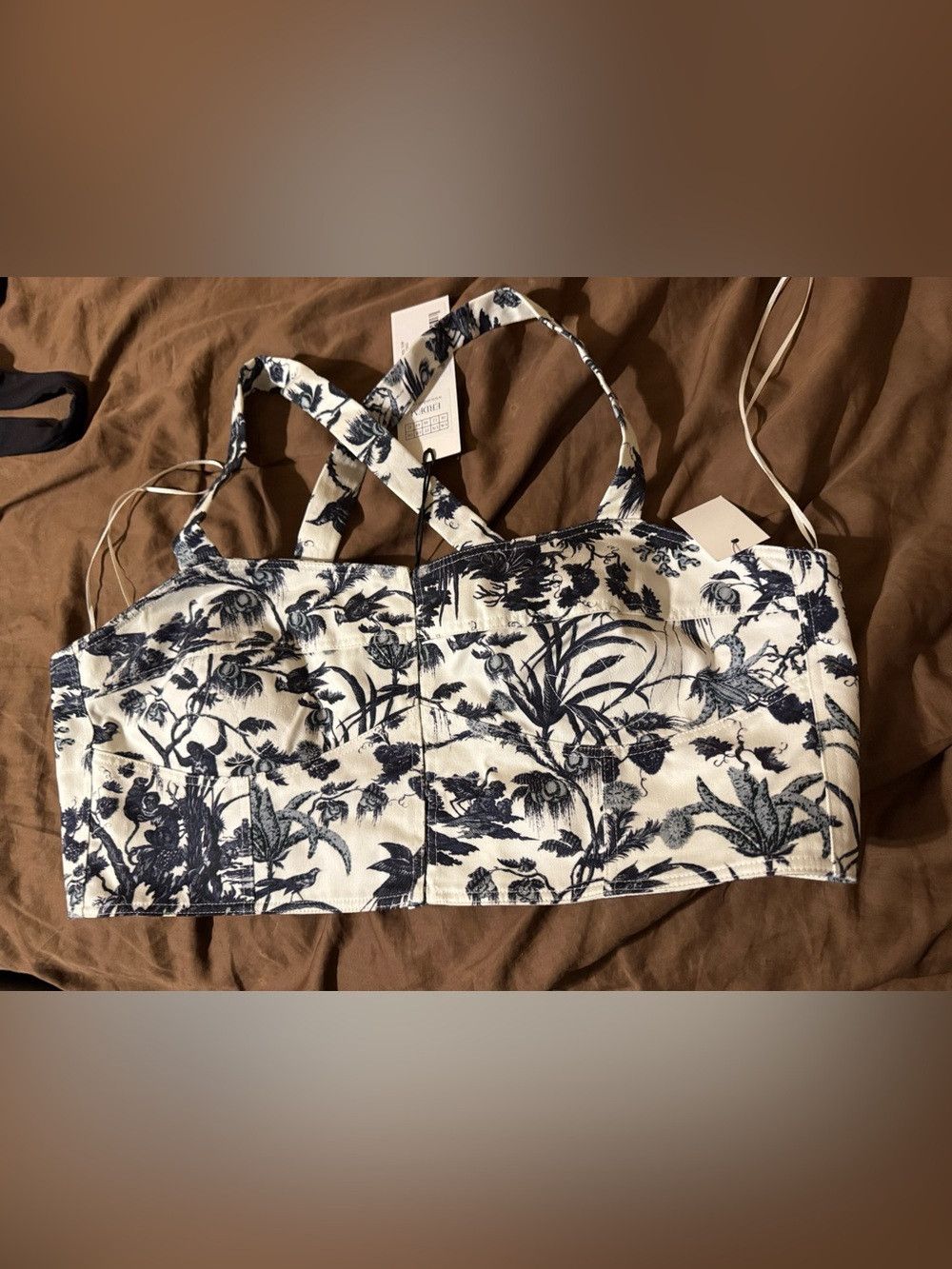 Erdem ERDEM White and Navy Botanical Cross-Back Crop Top Size XL / US 12-14 / IT 48-50 - 11 Thumbnail