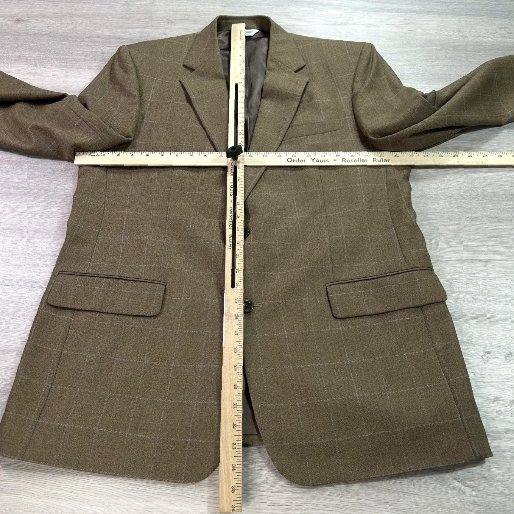 Joseph Joseph & Feiss Blazer Mens 42 Long Brown Wool Windowpane Check Sport Coat Jacket Size 42R - 6 Thumbnail