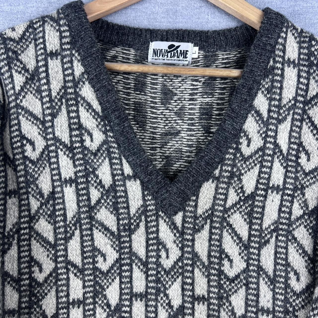 Vintage VTG 70S NOVA-DAME WOOL KNIT STRIPED GRANNY SWEATER MENS L Size US XL / EU 56 / 4 - 1 Thumbnail