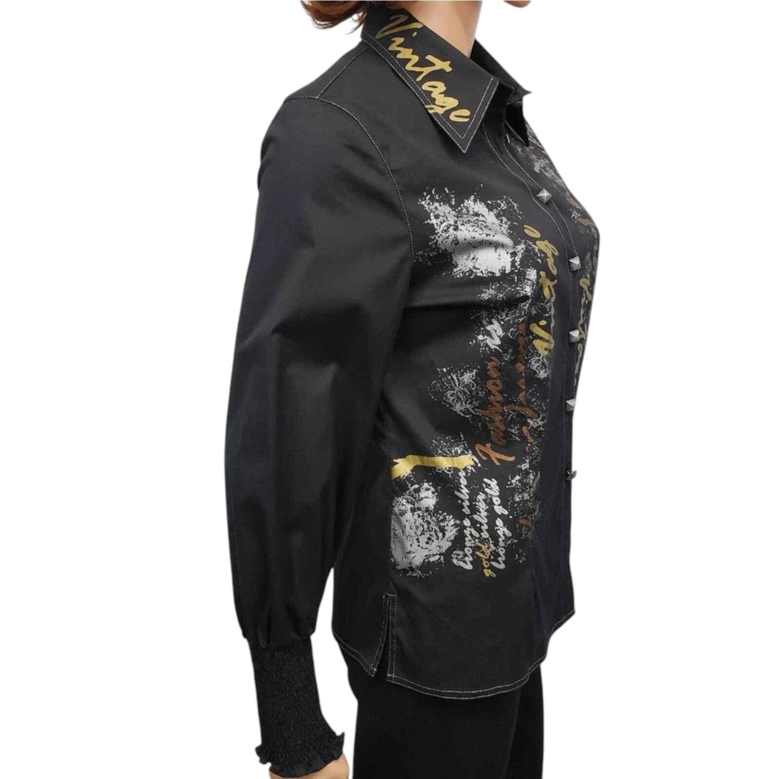 Vintage Adela Pastor Top Made in Spain 42 S Black Vintage Print Size S / US 4 / IT 40 - 6 Thumbnail