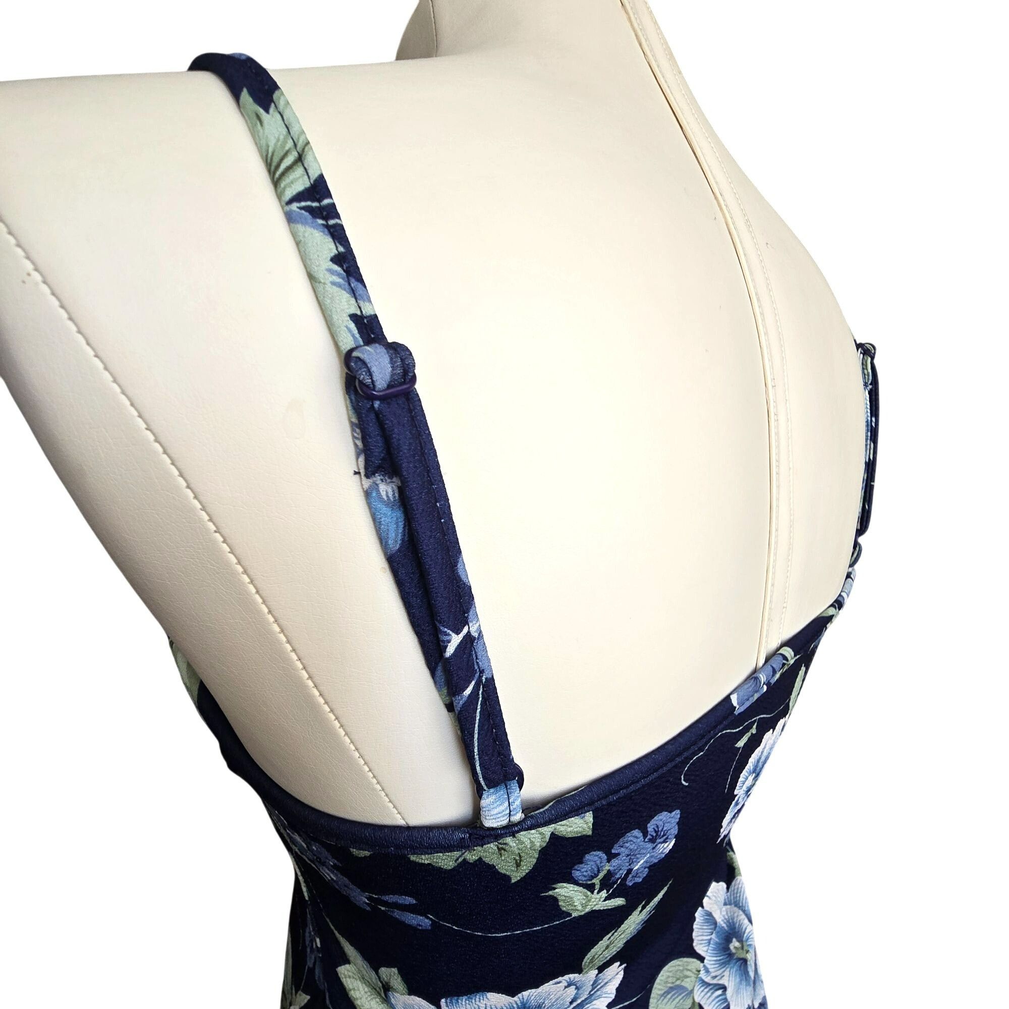Shein Navy Blue Floral Bodycon Midi Dress With Spaghetti Straps Si Size L / US 10 / IT 46 - 8 Thumbnail