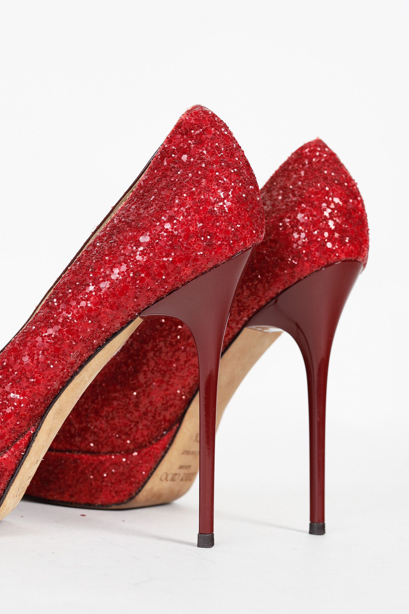 Jimmy Choo Jimmy Choo Crown Red Coarse Glitter Platform Pumps Size US 7 / IT 37 - 8 Thumbnail