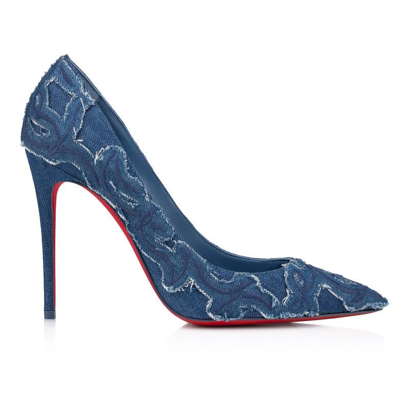 Christian Louboutin os11x0526 Kate Toile Denim Brode 100mm Pumps in Blue Size US 11 / IT 41 - 1 Thumbnail