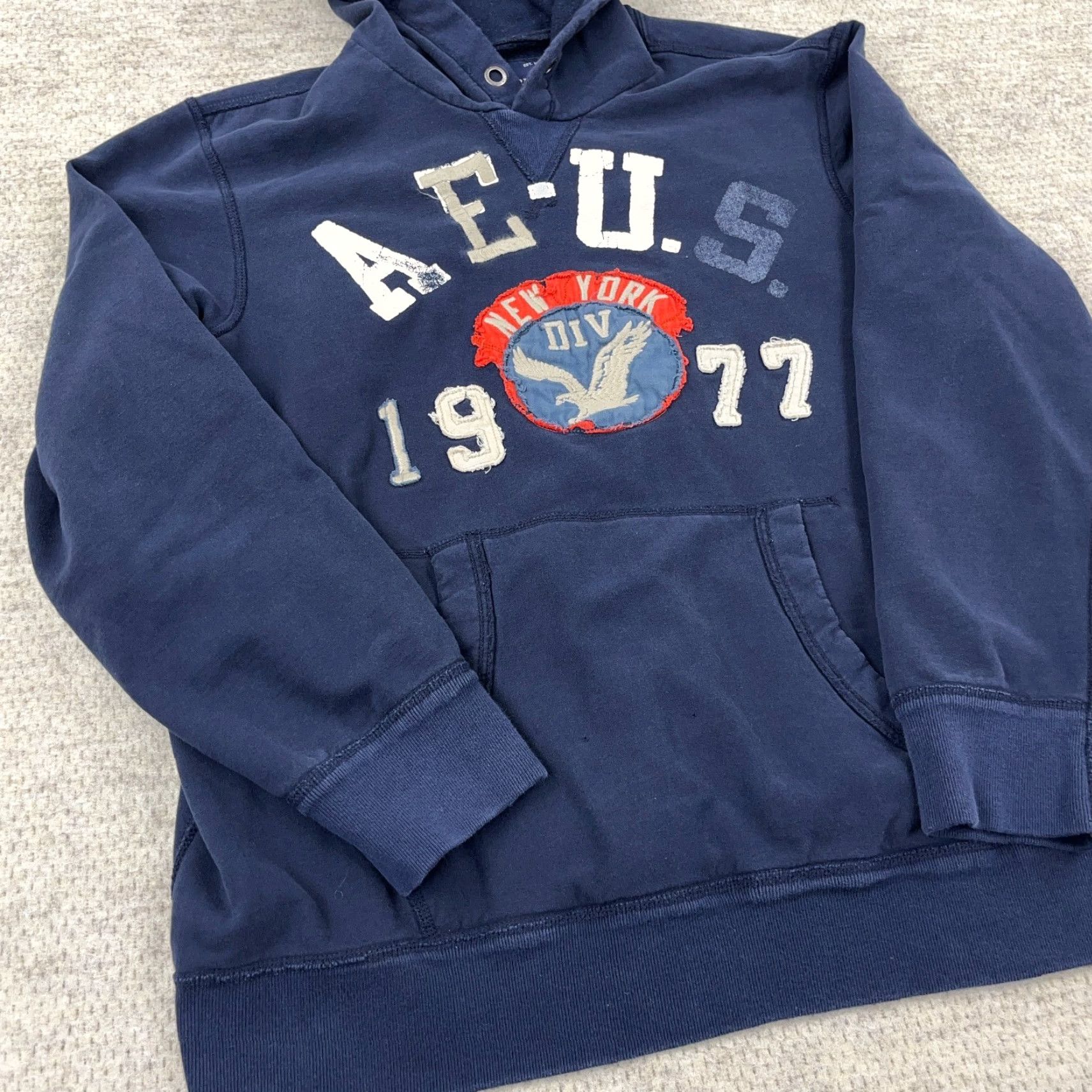 American Eagle Outfitters VINTAGE American Eagle Outfitters Hoodie Men 2XL Blue Sweatshirt Graphic Print Hooded Embroidered Logo Pullover All Seasons Fall Winter Spring Casual Size US XXL / EU 58 / 5 - 4 Thumbnail
