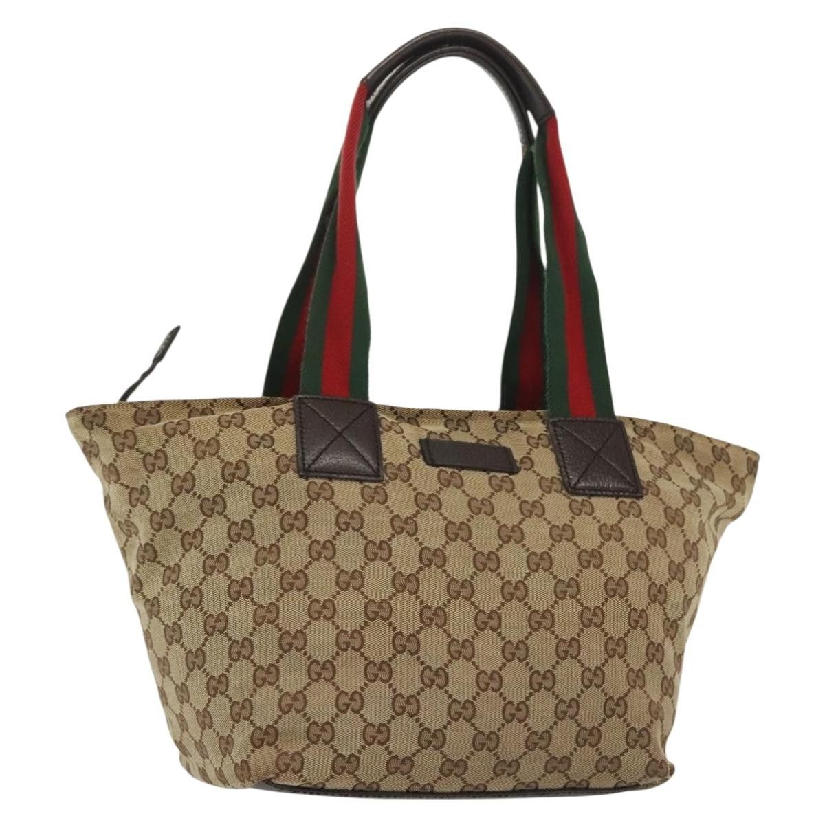 Gucci GUCCI GG Canvas Web Sherry Line Tote Bag Beige Green Red Size ONE SIZE - 1 Thumbnail