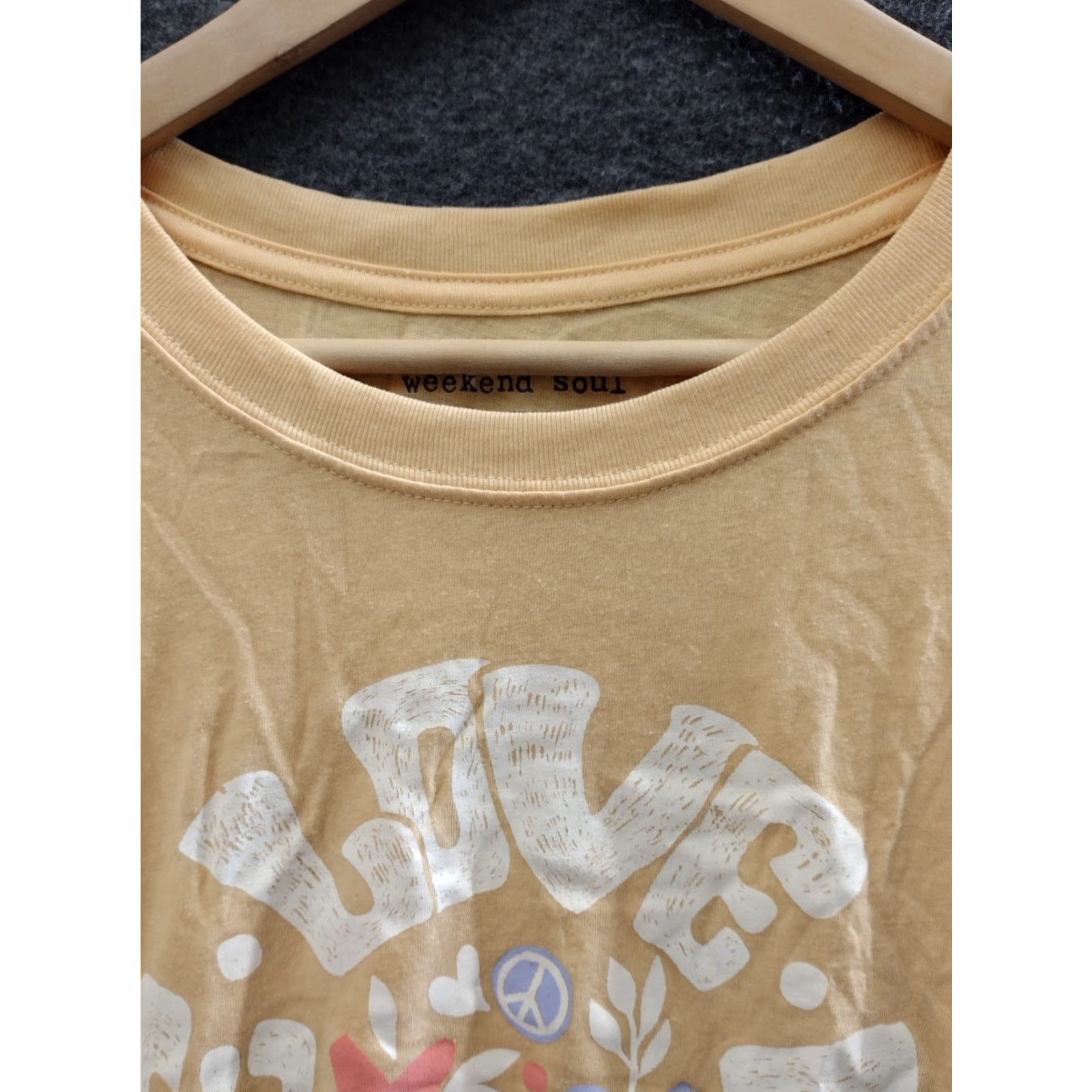 Vintage Weekend Soul Women’s Peace Love Music Long Sleeve Tee Yellow L Shirt Size L / US 10 / IT 46 - 7 Thumbnail