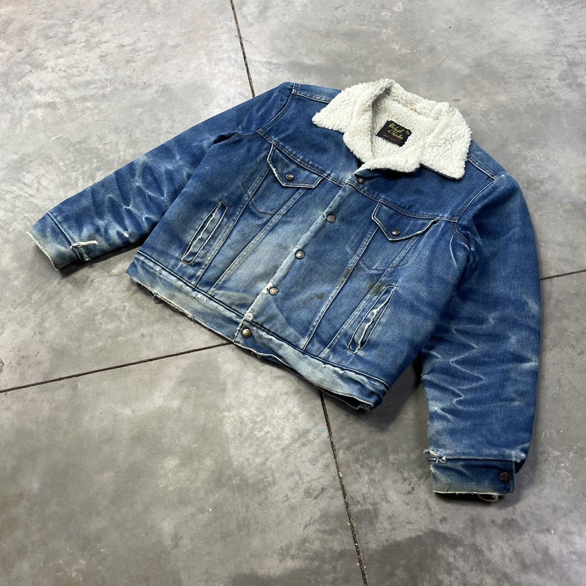 Cooper Vintage Sherpa Denim Trucker Jacket Contrast Fades Size US L / EU 52-54 / 3 - 2 Thumbnail