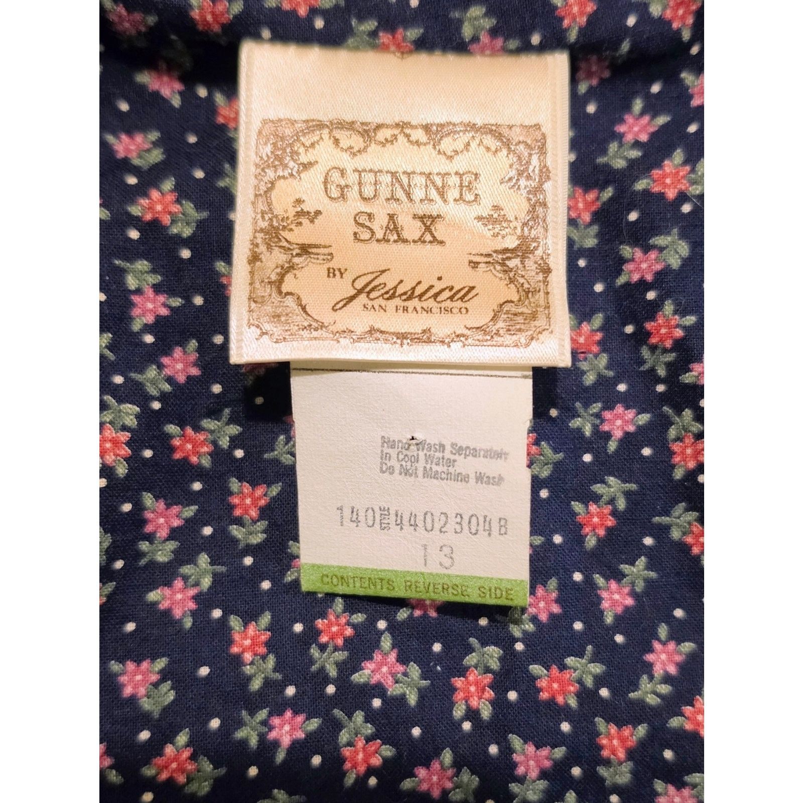 Jessica McClintock Gunne Sax 70s Navy Floral Midi Dress with White Lace Trim 13 Size S / US 4 / IT 40 - 5 Thumbnail