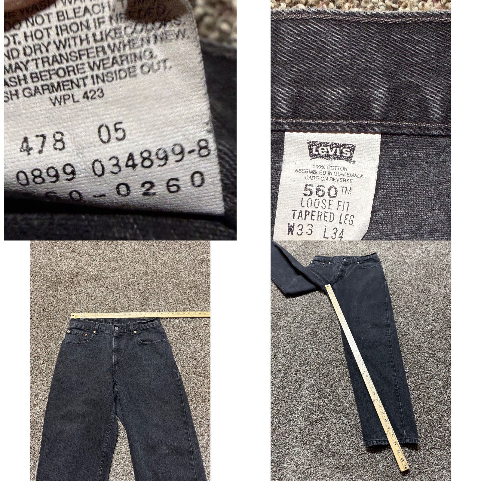 Levi's VINTAGE Levi's 560 Jeans Men 33X34 Black Denim 5-Pocket Tapered Levi's 500 Series Modern Fit Size US 33 - 8 Thumbnail