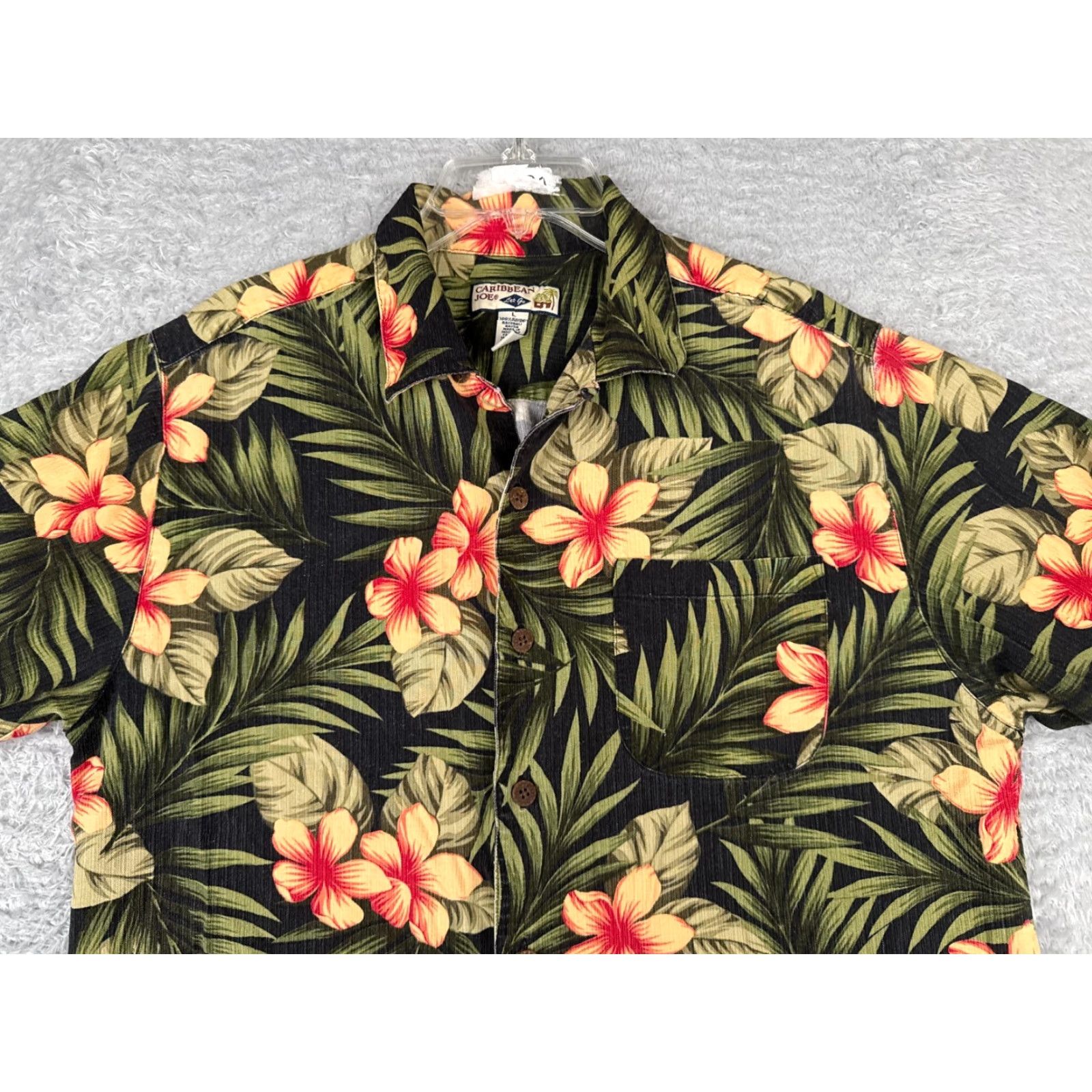Vintage VINTAGE Caribbean Shirt Mens Large Black Palm Leaf Print Button Up Hawaiian 100% Rayon Size US L / EU 52-54 / 3 - 6 Thumbnail