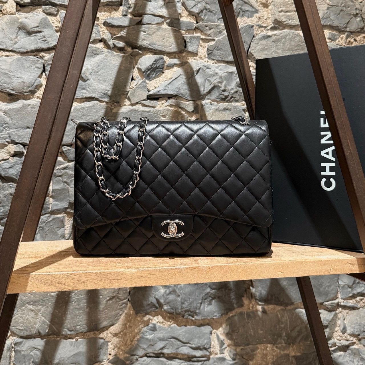 Chanel Chanel Black Lambskin Classic Maxi Double Flap Bag Size ONE SIZE - 1 Thumbnail