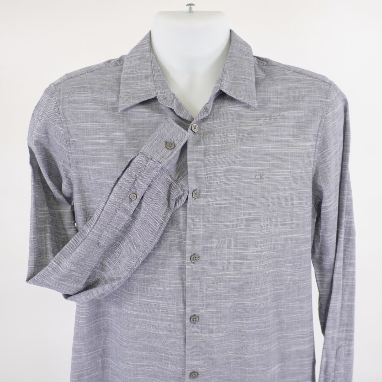 Calvin Klein Calvin Klein Medium Heather Gray Cotton Stretch Collared Dre Size US M / EU 48-50 / 2 - 1 Thumbnail