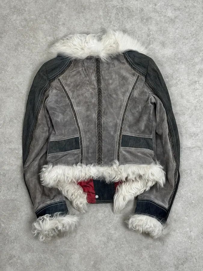 Just Cavalli AW2005 Cavalli Mongolian Fur Grey Leather & Blue Denim Jacket Size S / US 4 / IT 40 - 5 Thumbnail