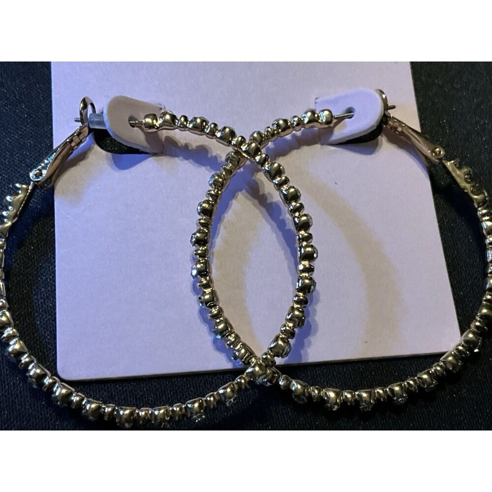 Other Rachel Parcell Gold Tone And Rhinestones Hoop Earrings Size ONE SIZE - 2 Thumbnail