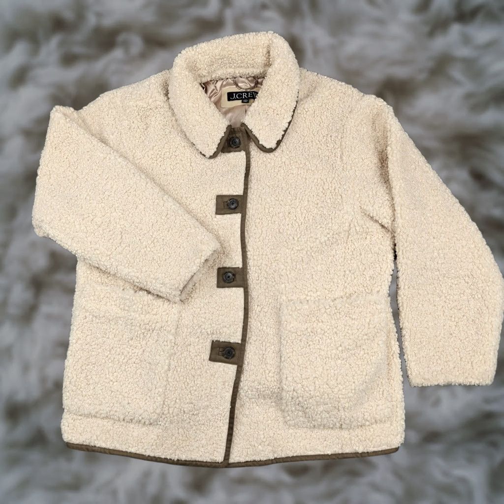 J.Crew J.CREW Jacket Womens 2XL White Faux Fur Sherpa Button Front Lined Pockets Wool? No, Polyester Size XXL / US 16-18 / IT 52-54 - 1 Thumbnail