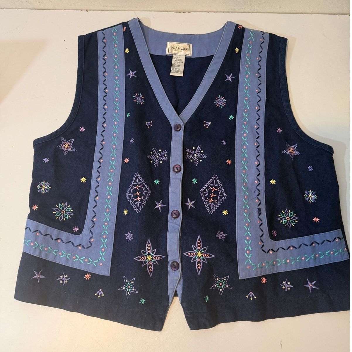 Other Vintage Napa Valley Embroidered Cotton Vest Women Grannycore Size L / US 10 / IT 46 - 1 Thumbnail