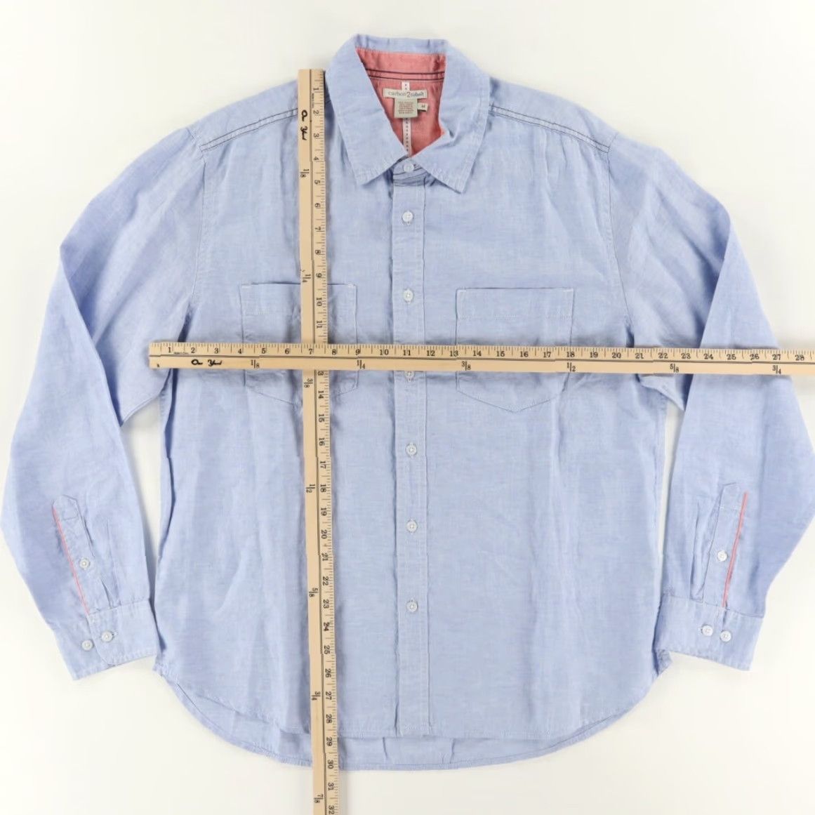 Carbon2Cobalt Carbon 2 Cobalt Linen Cotton Blend Solid Long Sleeve Button Up Shirt Blue Men's M Size US M / EU 48-50 / 2 - 3 Thumbnail