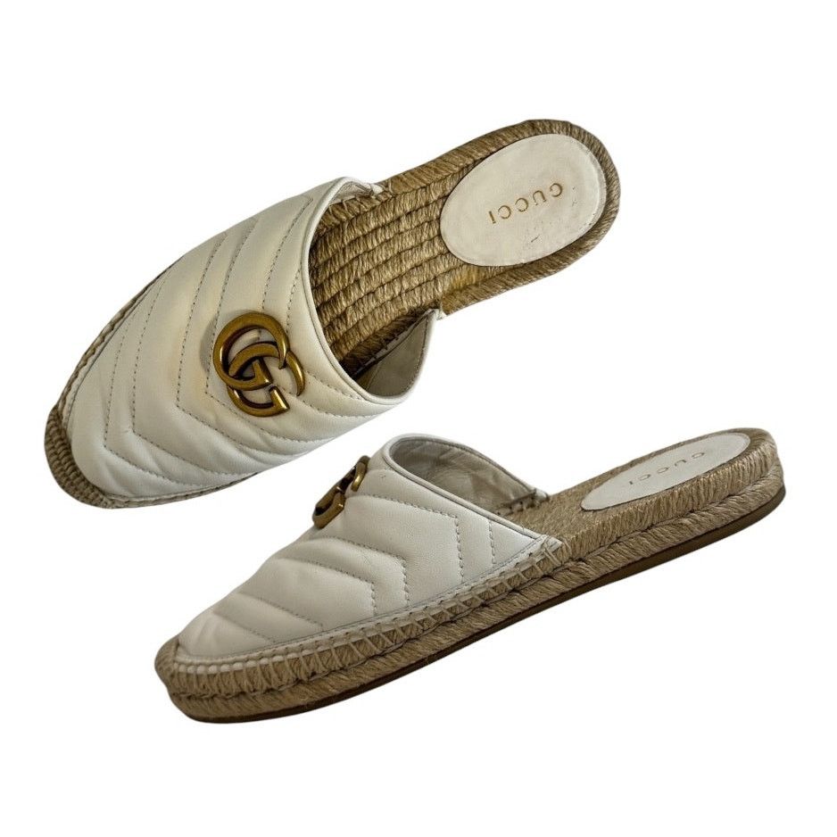 Gucci Gucci GG Marmont Matelassé White Leather Espadrille Mules 39 Size US 9 / IT 39 - 5 Thumbnail