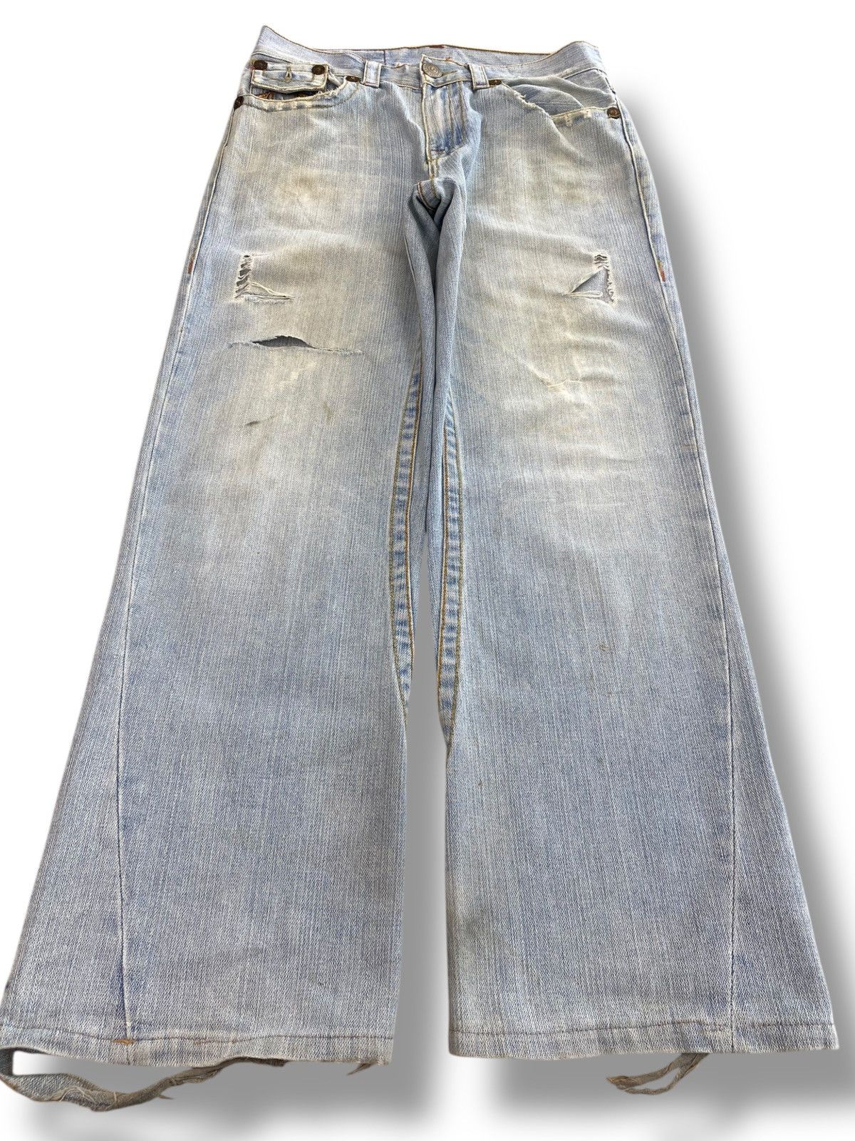 True Religion True Religion Acid Blue Wash Ripped Style Baggy Jeans Size US 31 - 1 Thumbnail
