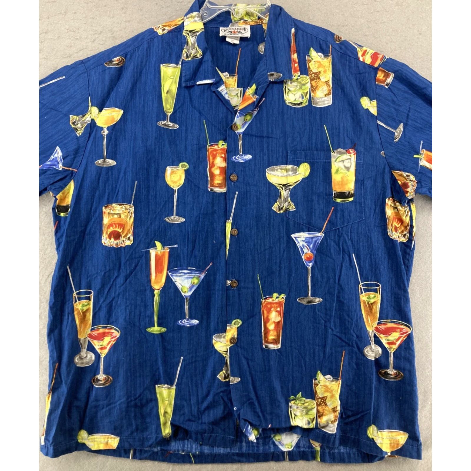 Vintage Vintage Legend Hawaiian Shirt Men 2XL Short Sleeve Blue Cocktails Summer Vacation Size US 39 - 2 Thumbnail