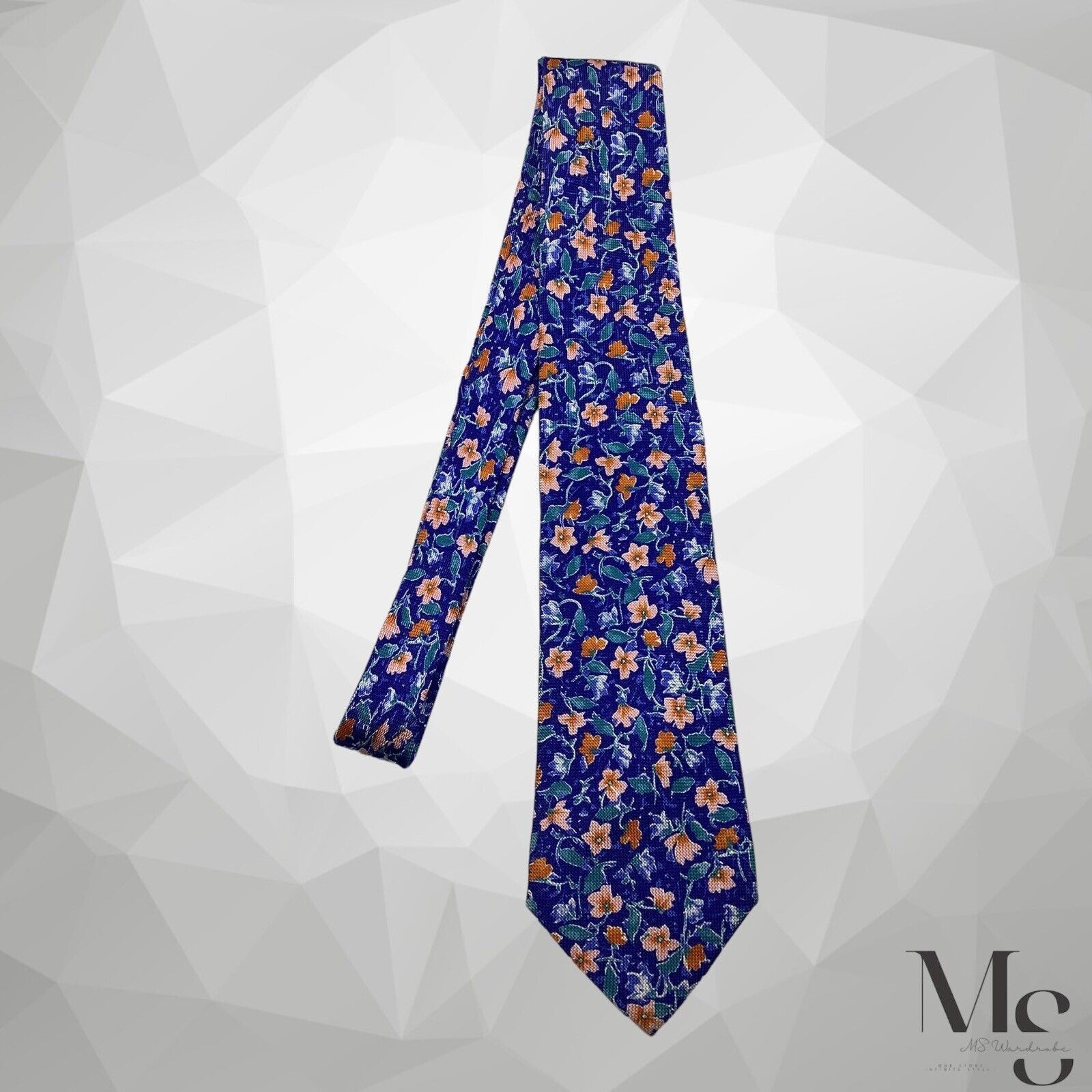 Boggi BOGGI MILANO XL Blue Floral Luxury Silk Tie Made In Italy W: Size ONE SIZE - 7 Thumbnail
