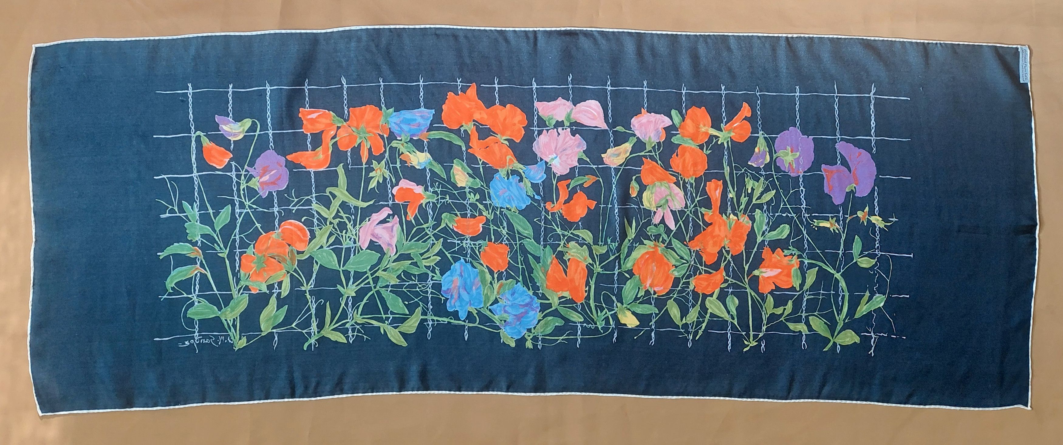 Other Vintage Edouard Marcel Sandoz Black Silk Scarf Floral Print Size ONE SIZE - 2 Thumbnail