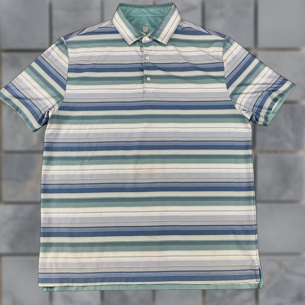 Vintage Hickey Freeman Polo Shirt Mens L Blue Green Striped Golf Performance HF Logo Shirt Size US L / EU 52-54 / 3 - 1 Thumbnail