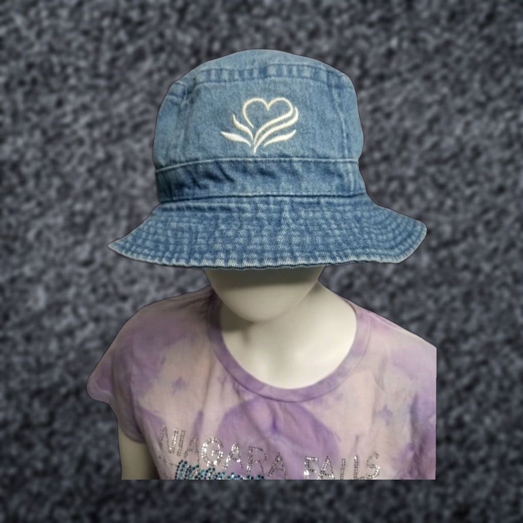 VINTAGE Toppers Bucket Hat Blue Jean Denim One Size Embroidered Heart