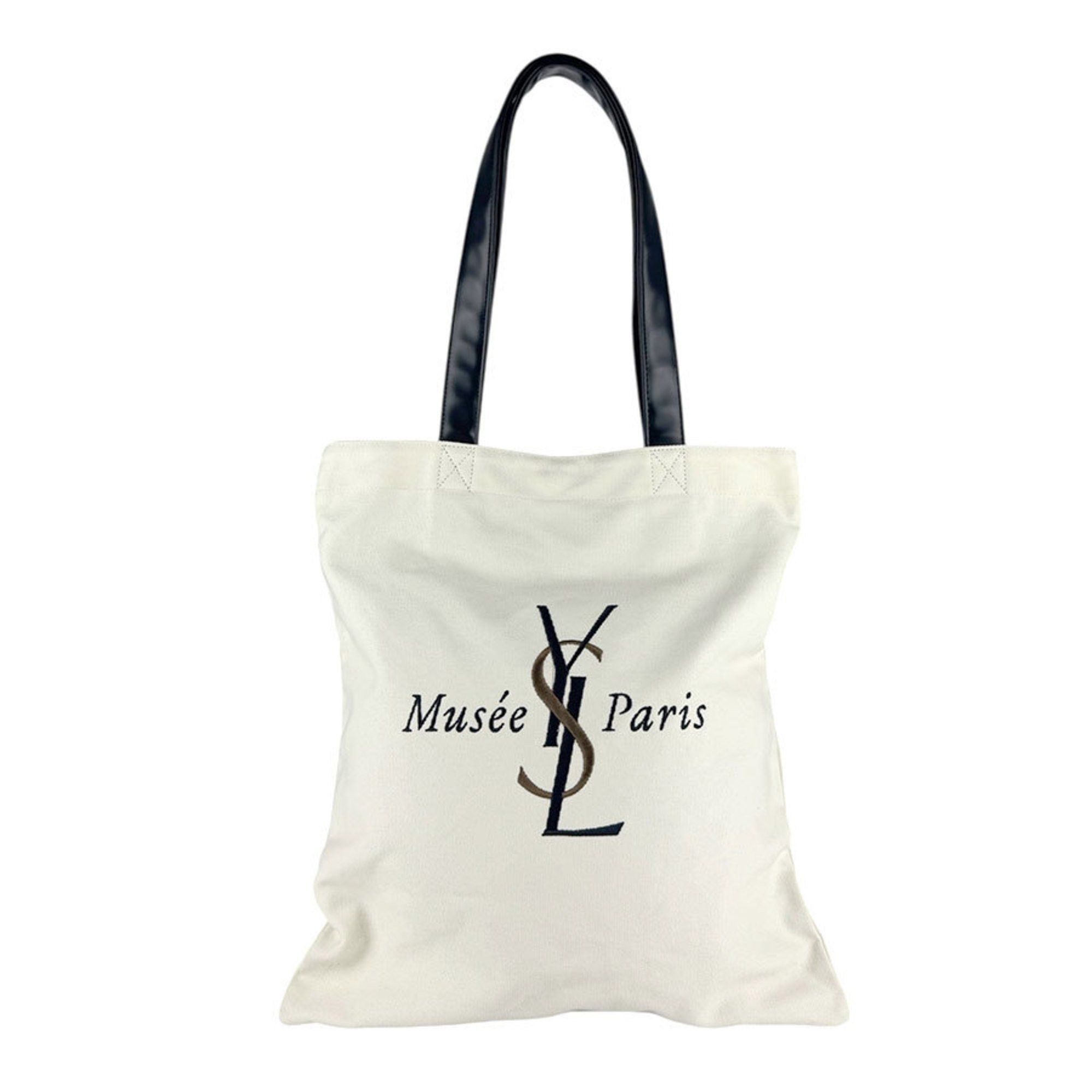 Yves Saint Laurent shoulder bag, tote canvas and leather, ivory black, women's, z7613
