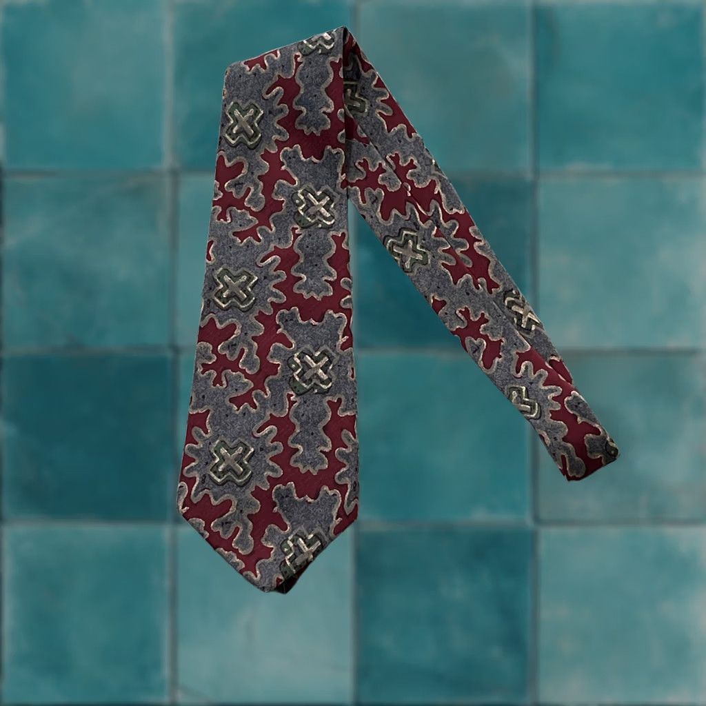 Polo Ralph Lauren Tie 100% Silk Red Geometric Necktie Made In USA Mens