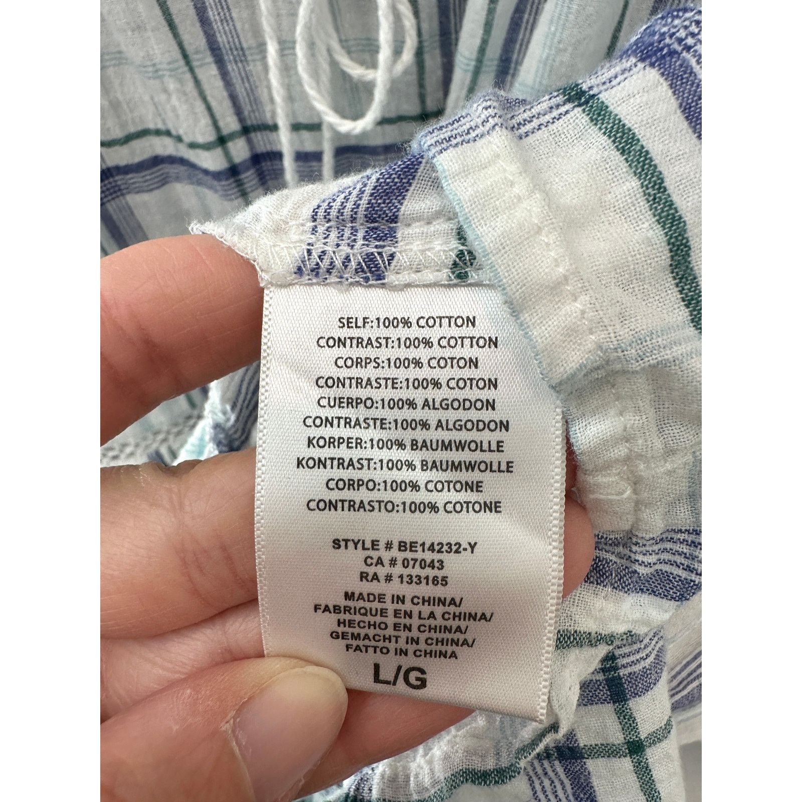 Anthropologie ANTHROPOLOGIE White Blue Plaid Peasant Cotton Tunic Blouse Size L / US 10 / IT 46 - 7 Thumbnail