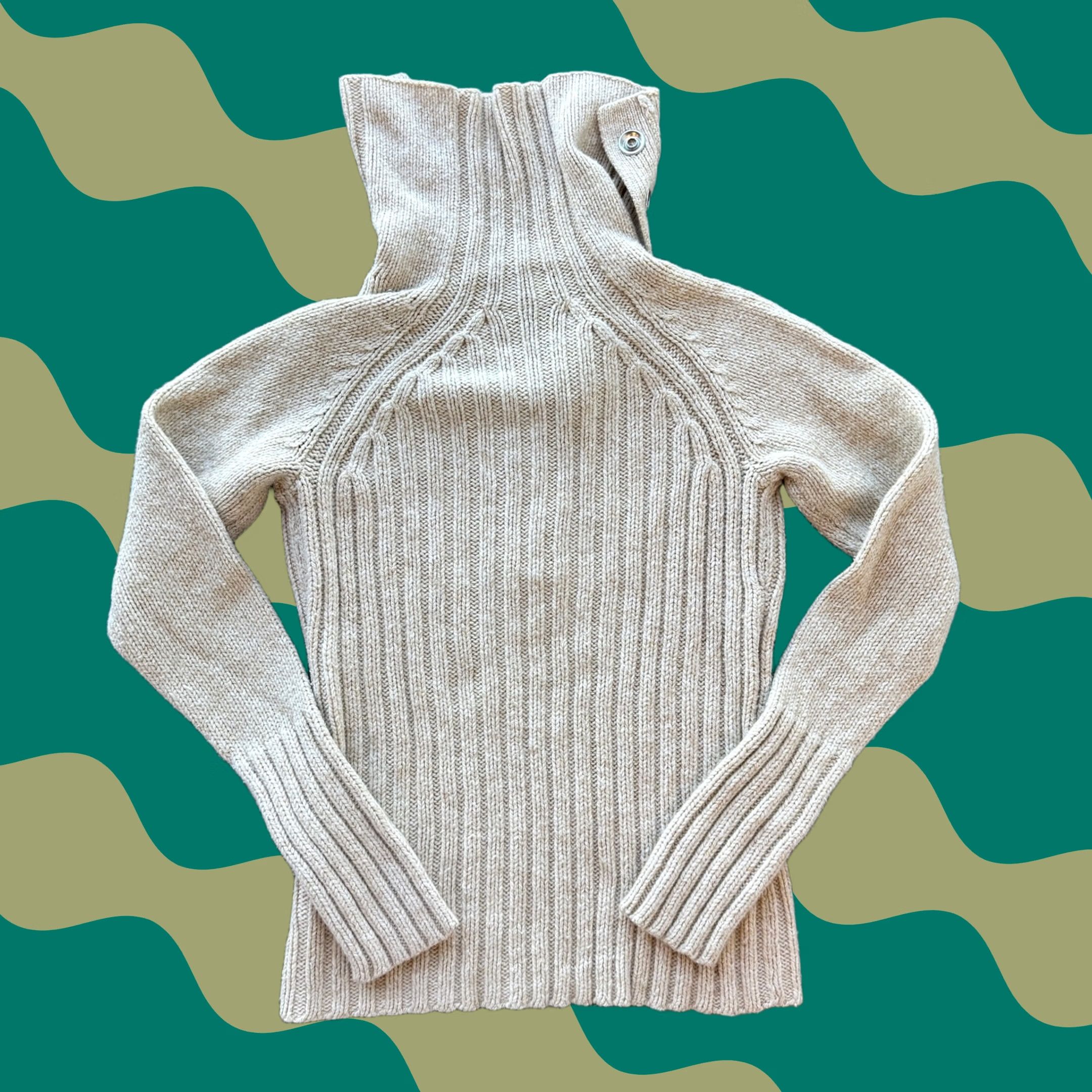 Essentials VINTAGE Y2K Beige Knit Collared Button Up Longsleeve Sweater Essential Medium Women's Shirt Size M / US 6-8 / IT 42-44 - 1 Thumbnail