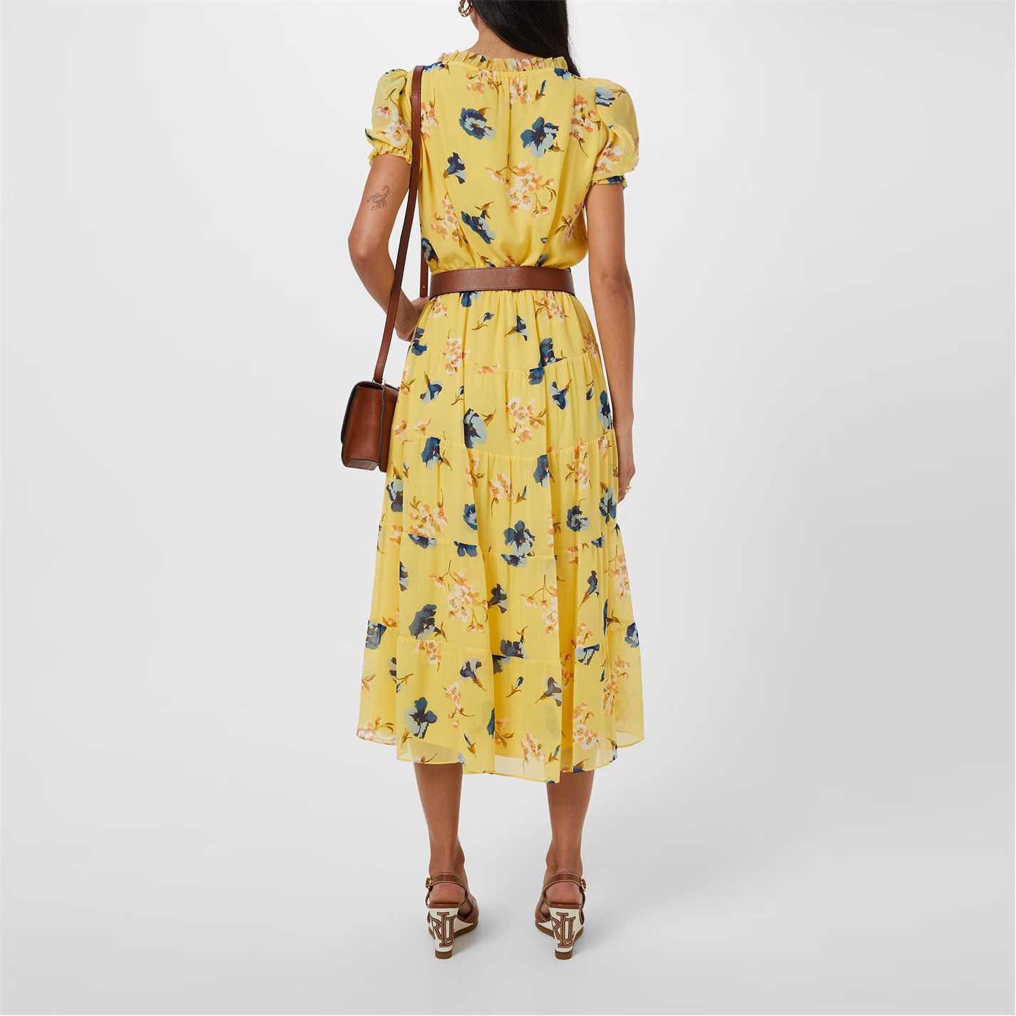 Lauren Ralph Lauren o1g2r1mq0825 Floral Georgette Puff-Sleeve Midi Dress Size L / US 10 / IT 46 - 4 Thumbnail