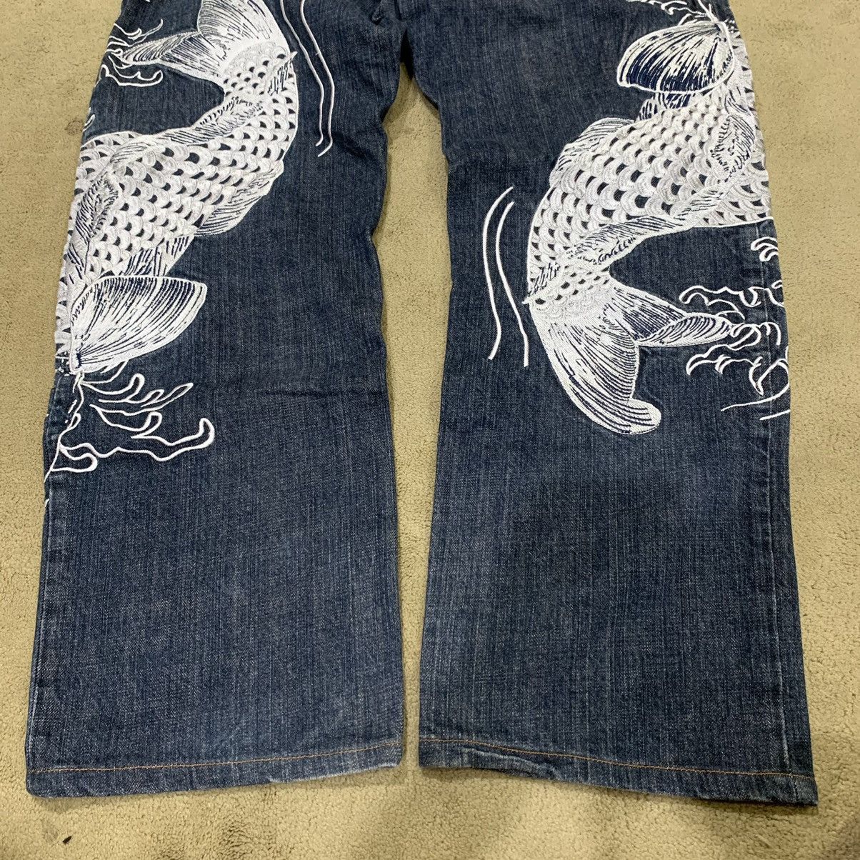 Karakuri Tamashii Vintage Karakuri Tamashii Koi Fish Embroidered Jeans Pants Size US 34 / EU 50 - 19 Thumbnail