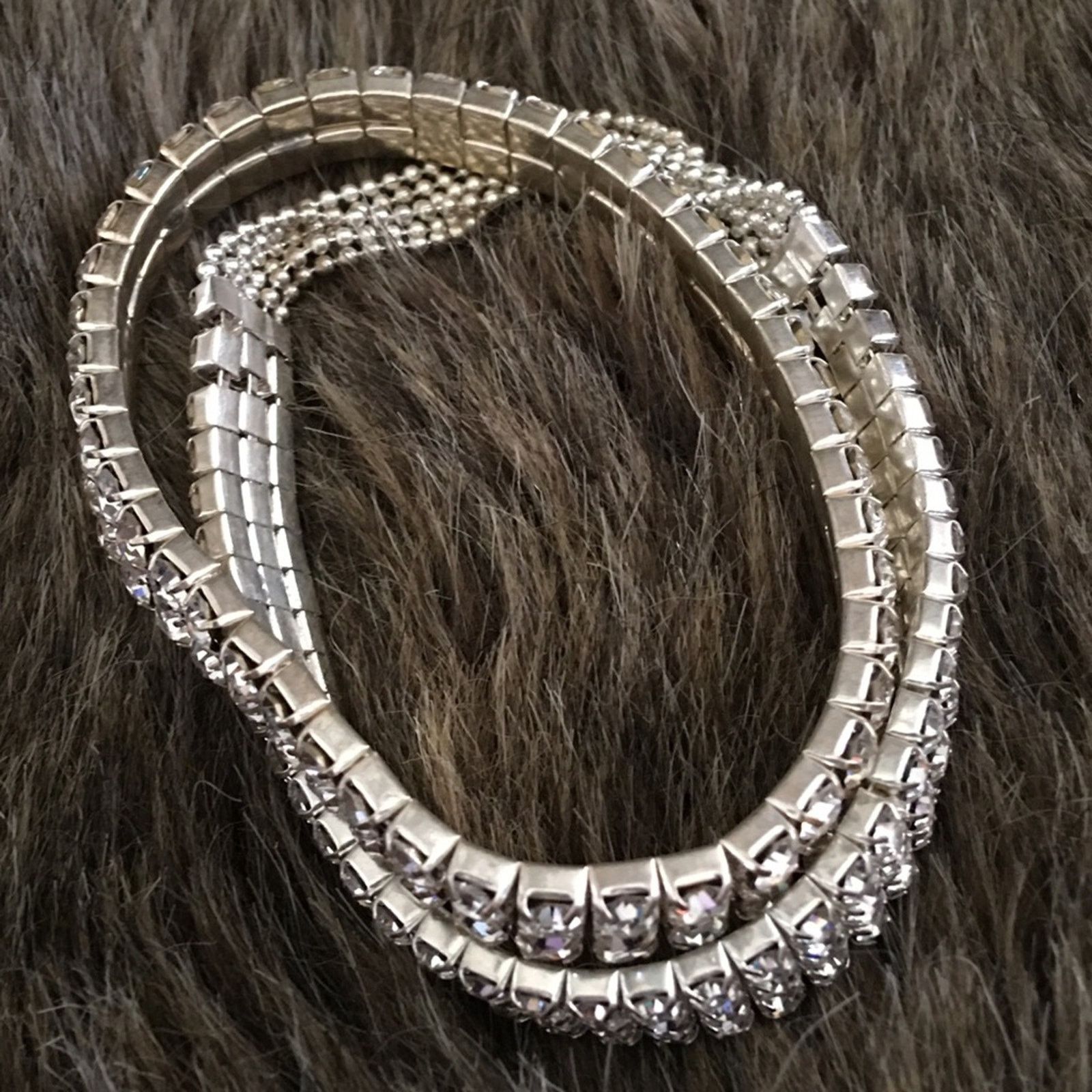 Vintage Vintage set of two rhinestone stretch bracelets Size ONE SIZE - 10 Thumbnail