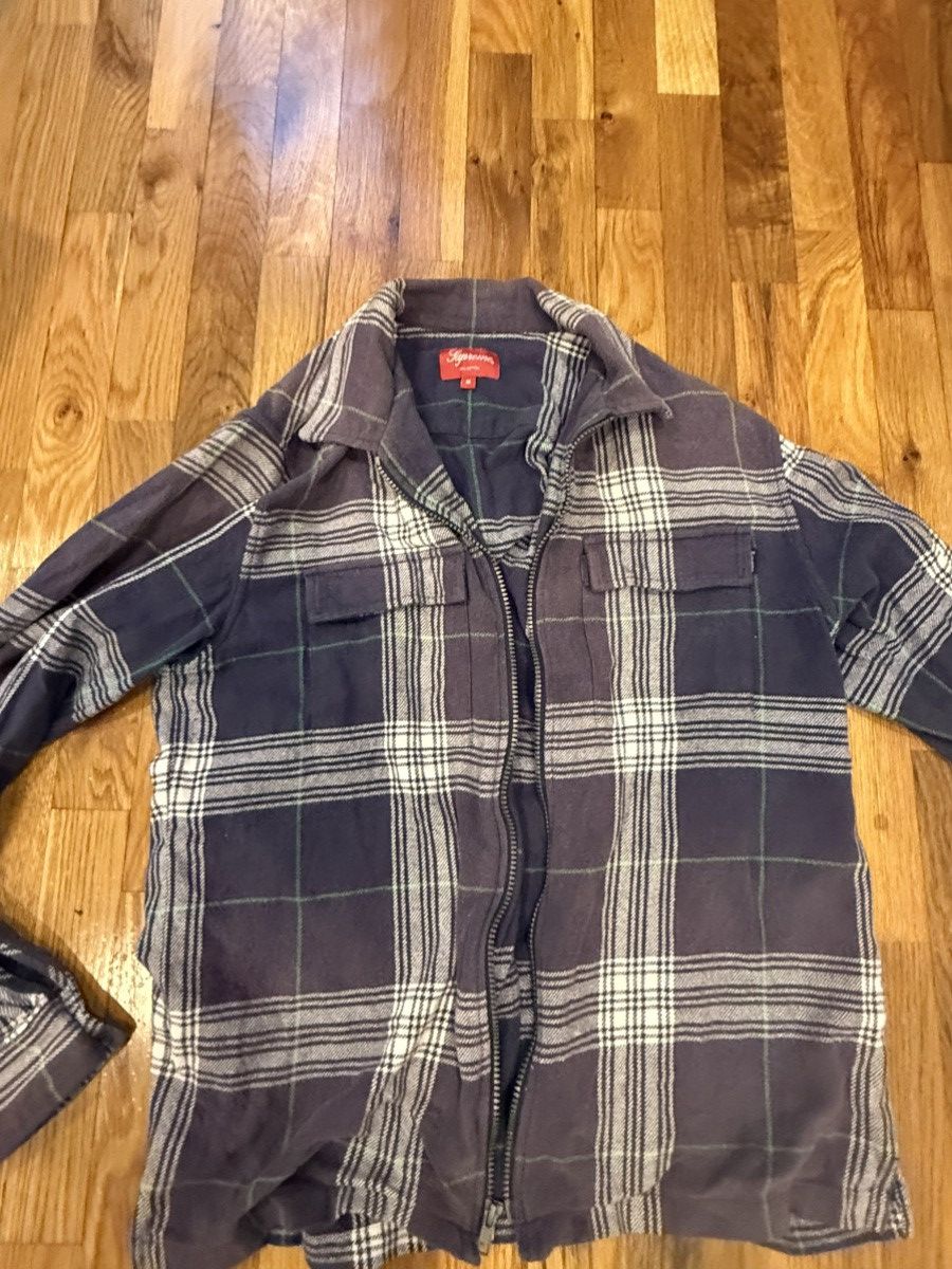 Supreme Faded Plaid Flannel Zip Up Shirt | Grailed