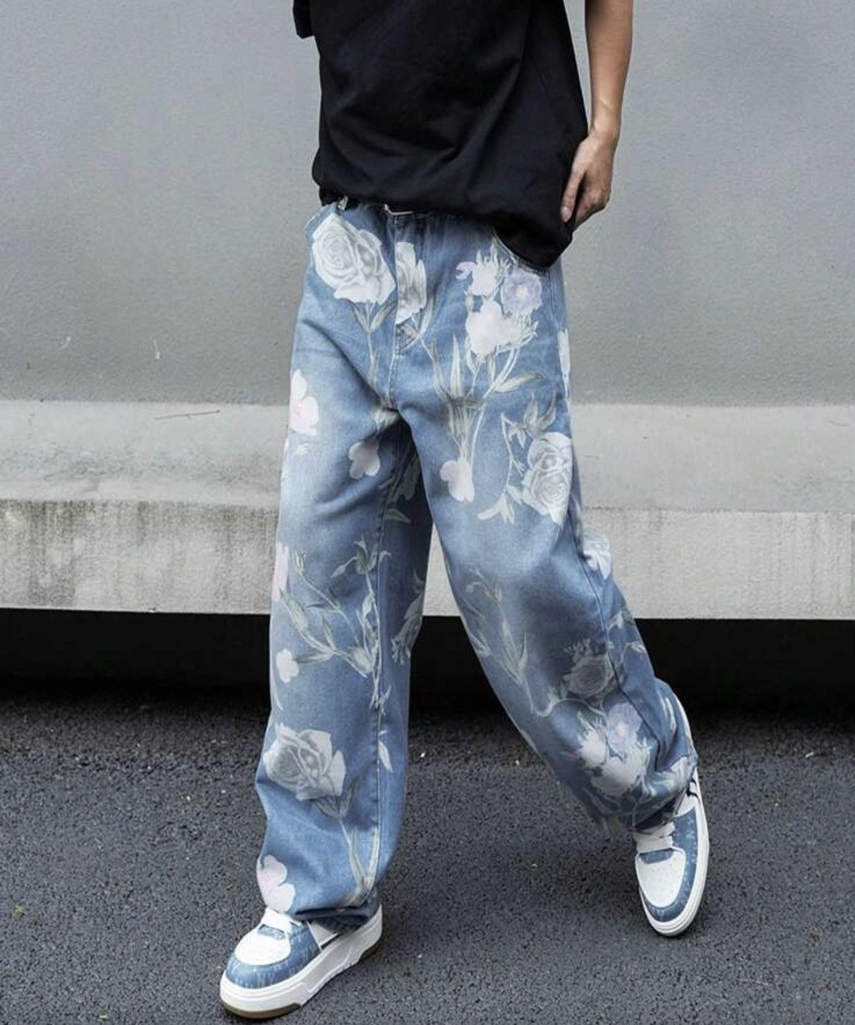 Japanese Brand Mibuki x Hiro Loose Wide Leg Floral Print Jeans Design Pants Size US 31 - 7 Thumbnail