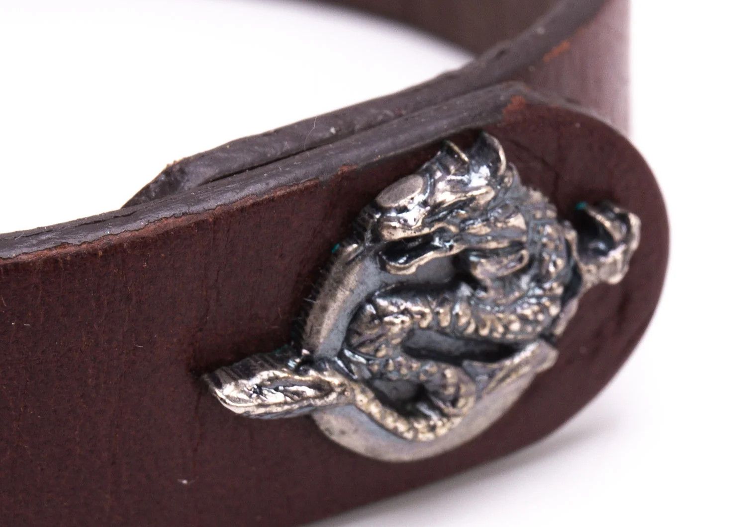 Dragon Button Leather Bracelet in Dark Brown