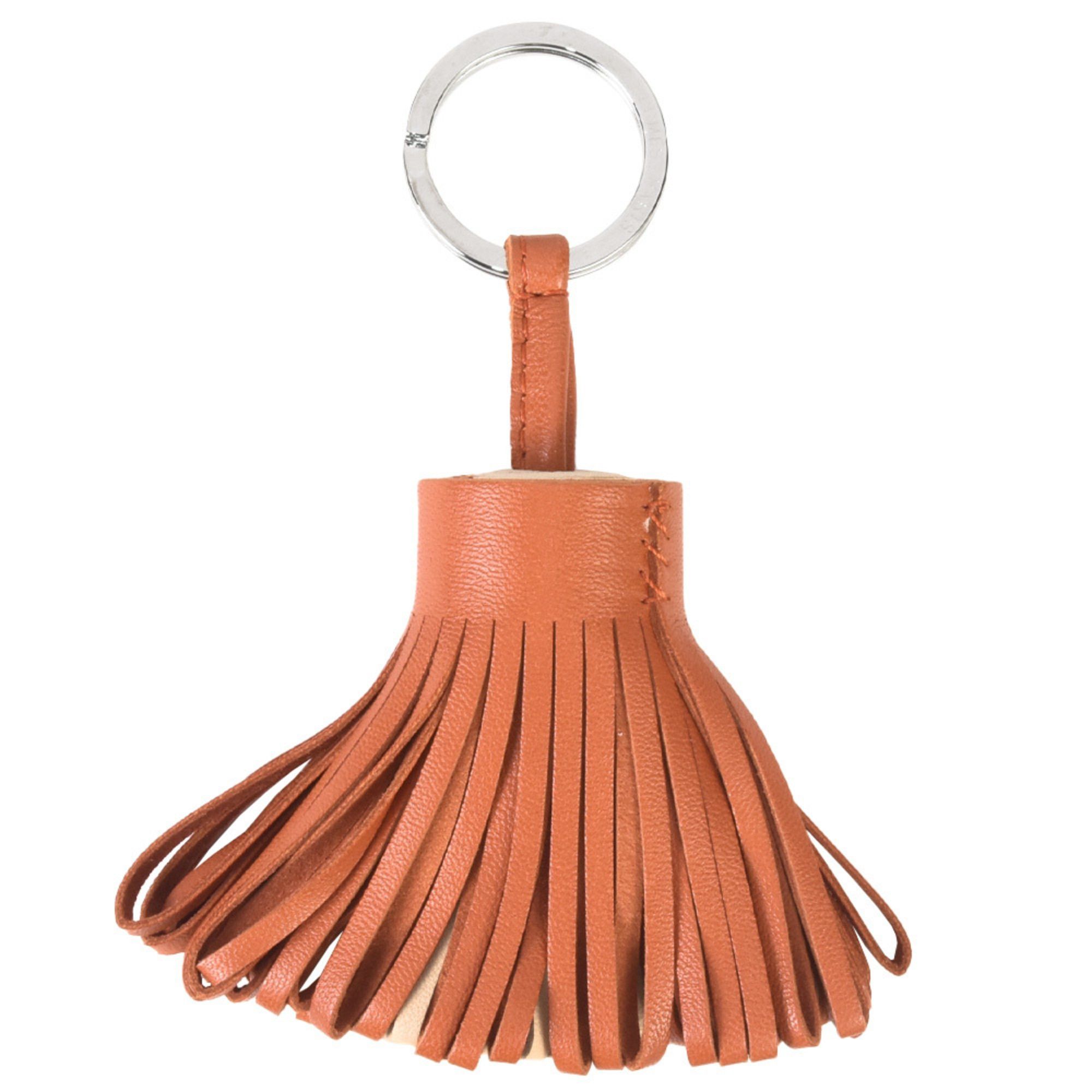 image of Hermes Carmen Bicolor Keyring Leather Orange Beige Tassel Itlkywaz0Sx3, Women's