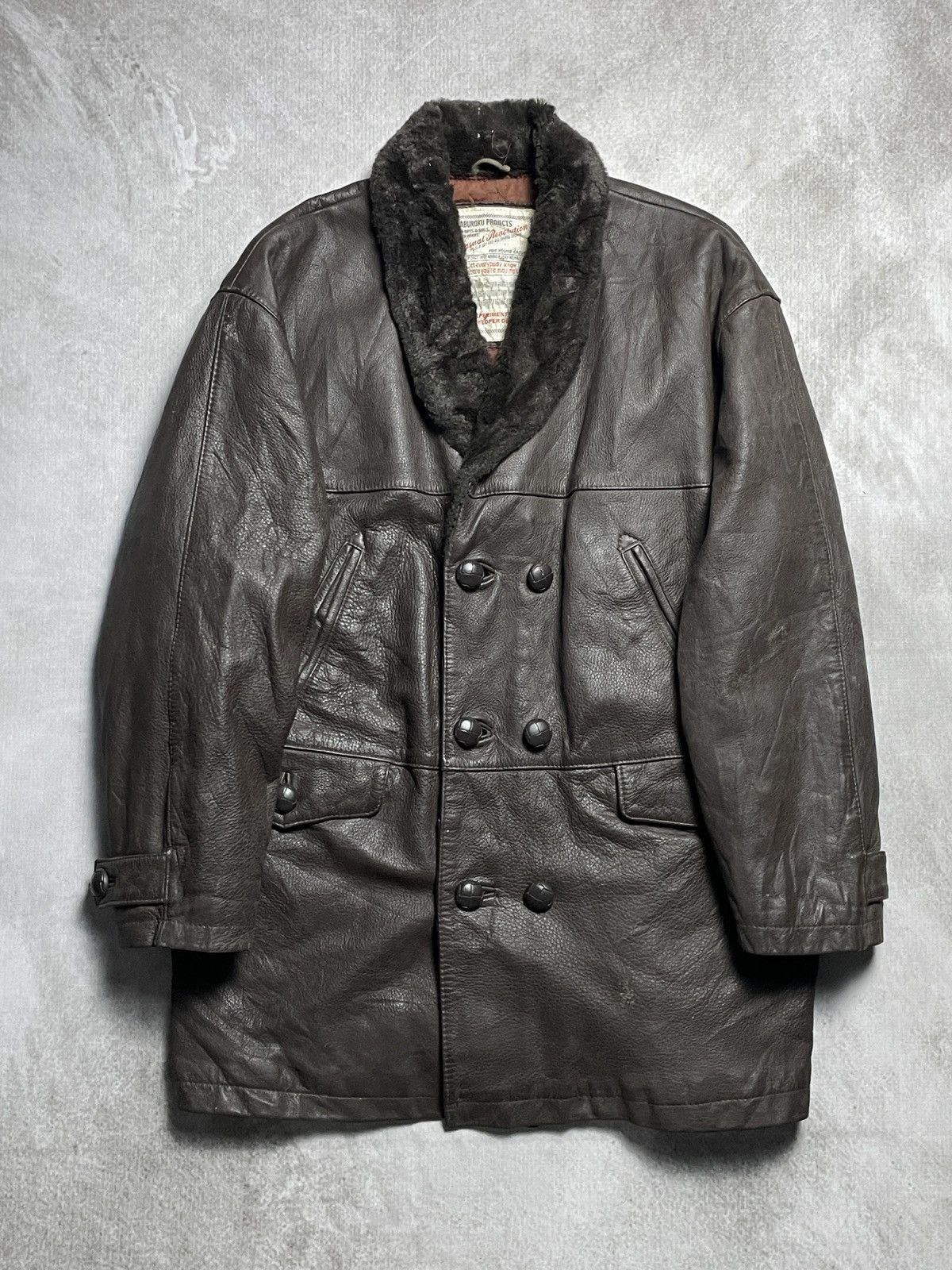 Japanese Brand 1950’s Saburoku Projects - Double Breasted Cow Leather Coat Size US L / EU 52-54 / 3 - 1 Thumbnail