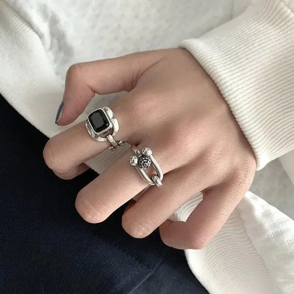 Jewelry 925 Silver Irregular Ring Set Size ONE SIZE - 1 Thumbnail